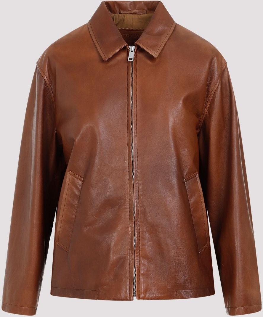 Prada Women's Lamb Leather Jacket in Nude & Neutrals