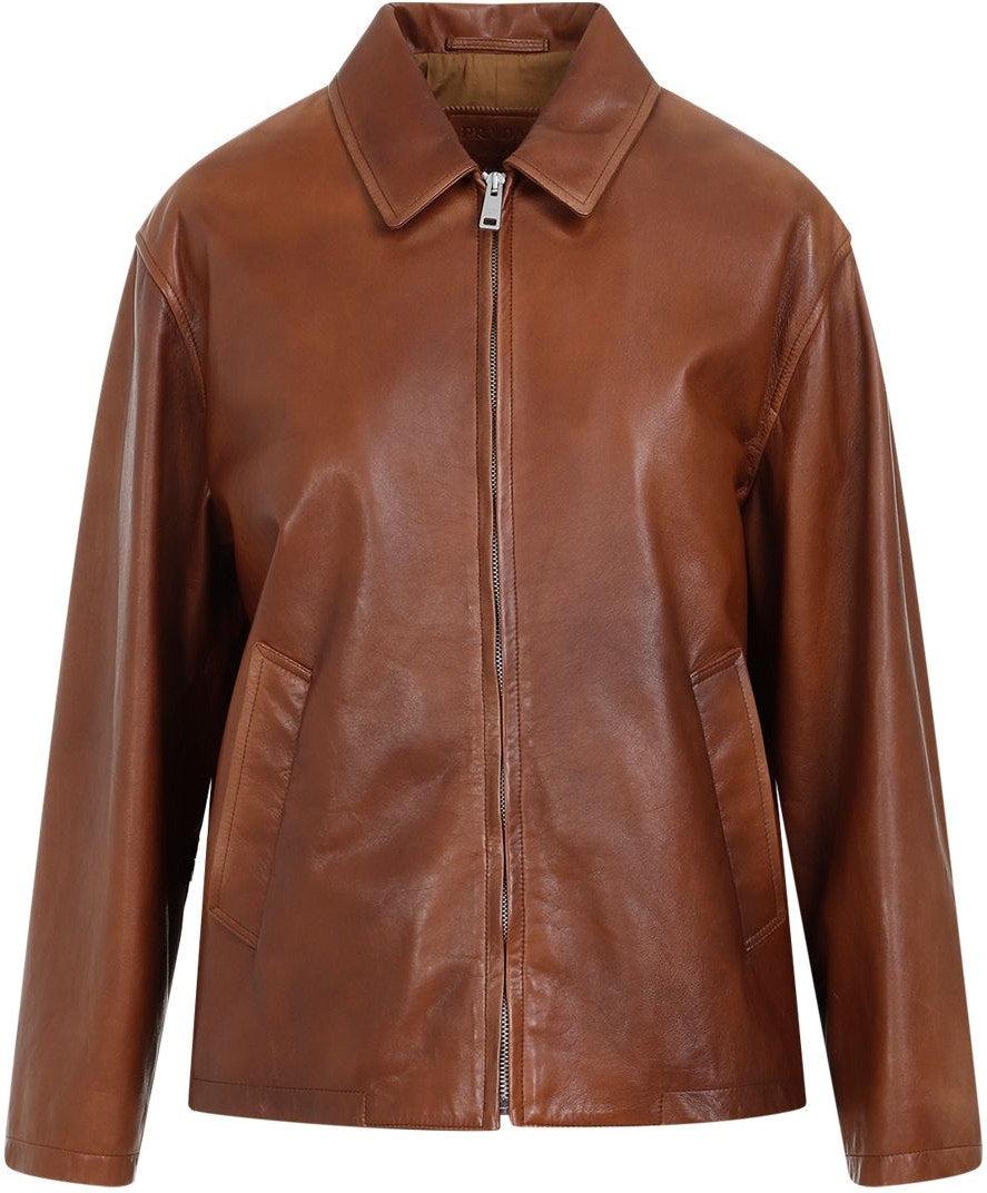 Prada Women's Lamb Leather Jacket in Nude & Neutrals