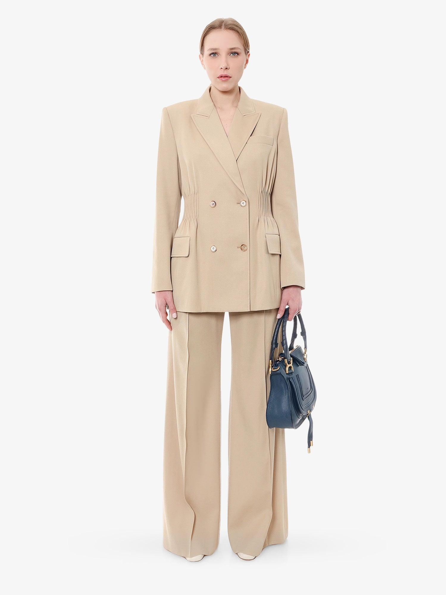 CHLOE' Virgin Wool Blazer with Pleated Detail