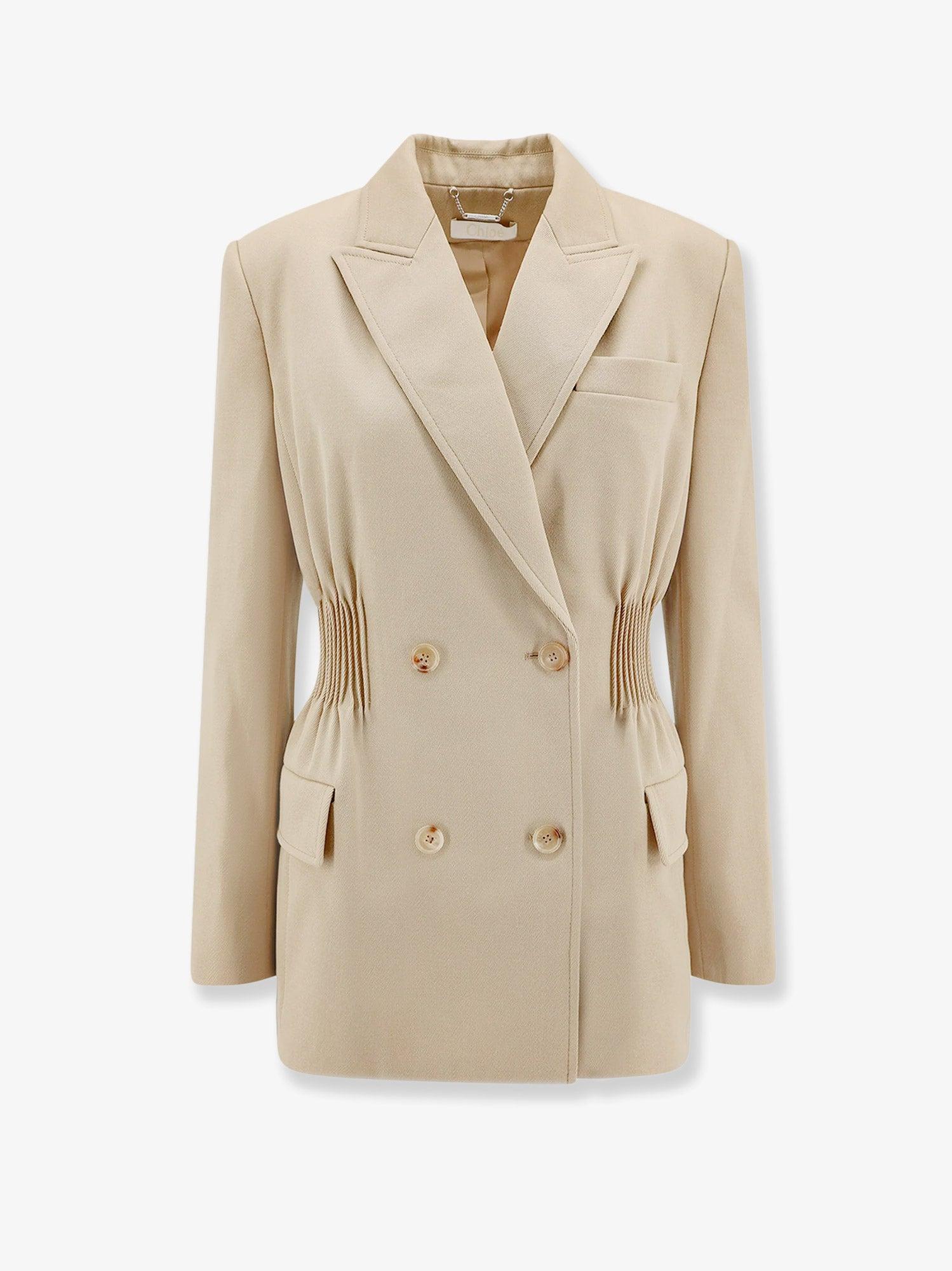 CHLOE' Virgin Wool Blazer with Pleated Detail