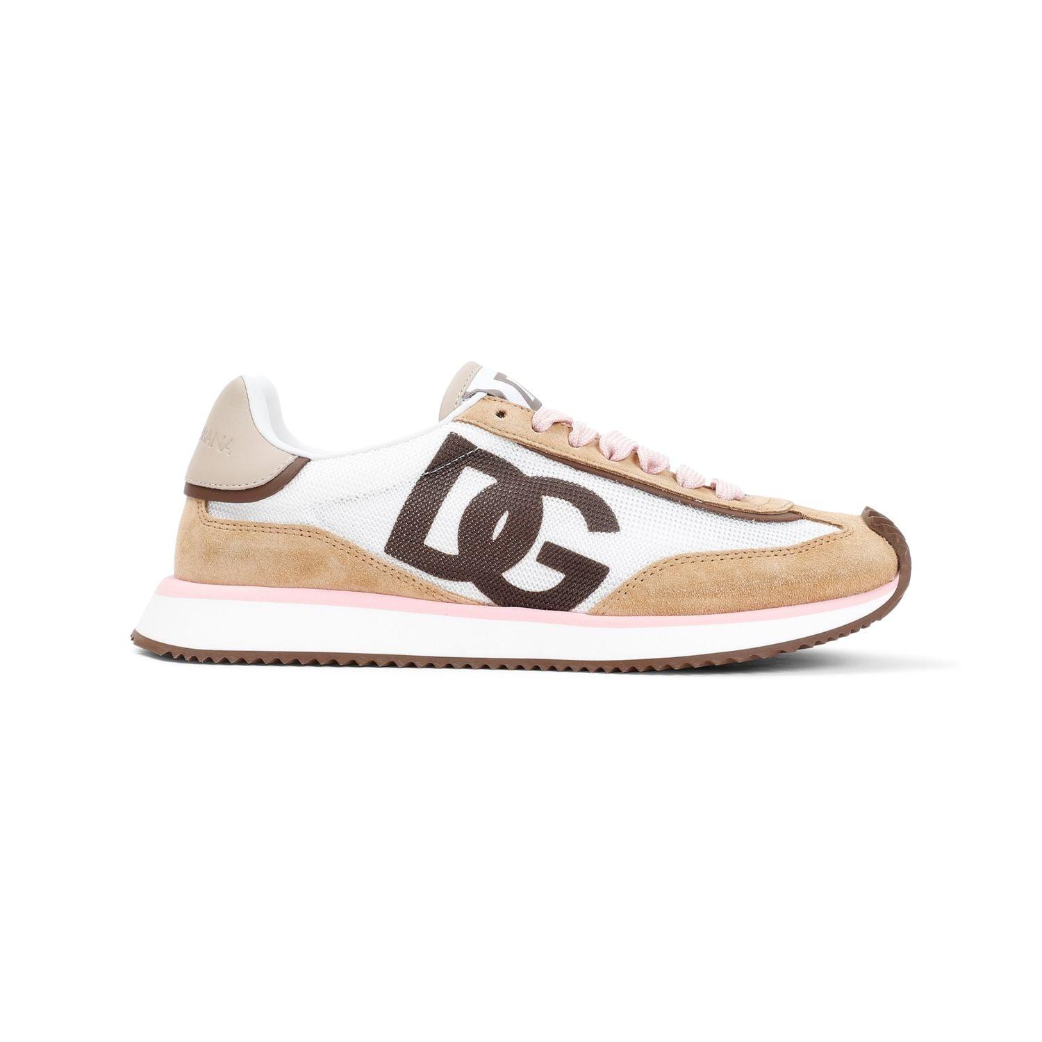Dolce & Gabbana Women's Sneakers in White and Beige Suede Blend