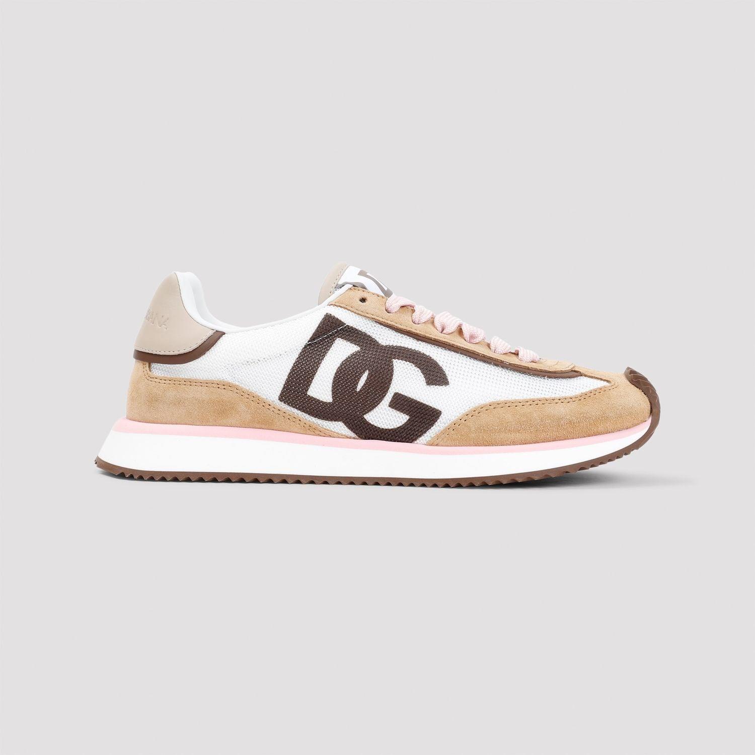 Dolce & Gabbana Women's Sneakers in White and Beige Suede Blend