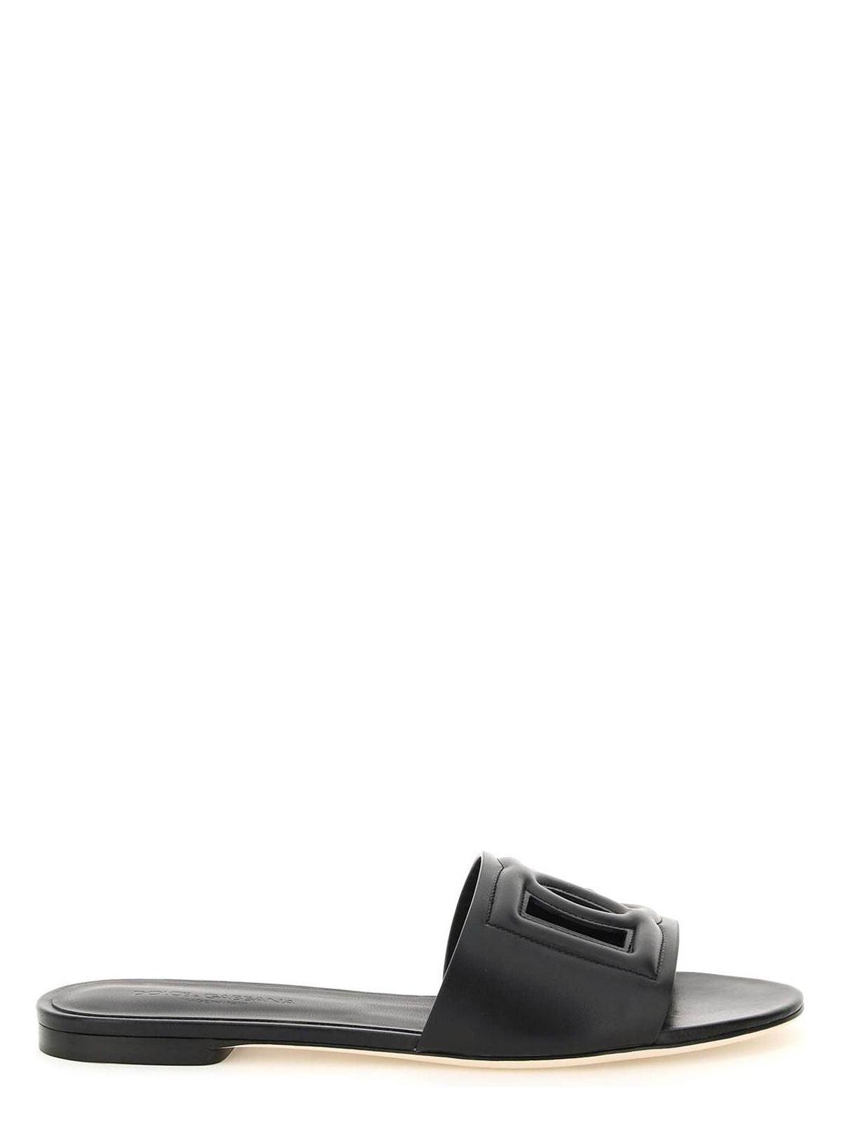 Dolce & Gabbana Women's Leather Slipper Sandal in Black