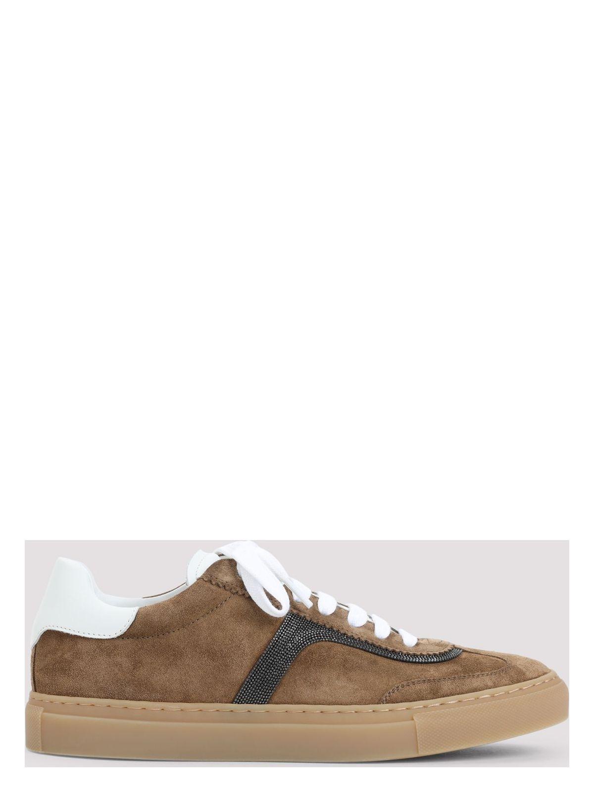Brunello Cucinelli Women's Suede Leather Sneakers in Brown