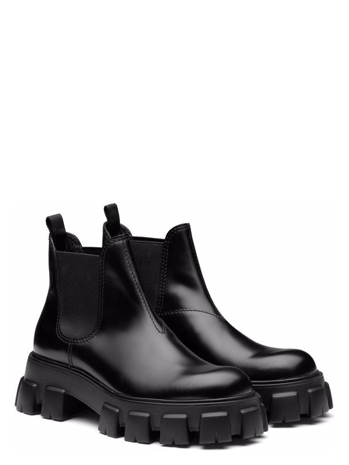 Prada Monolith Leather Ankle Boots