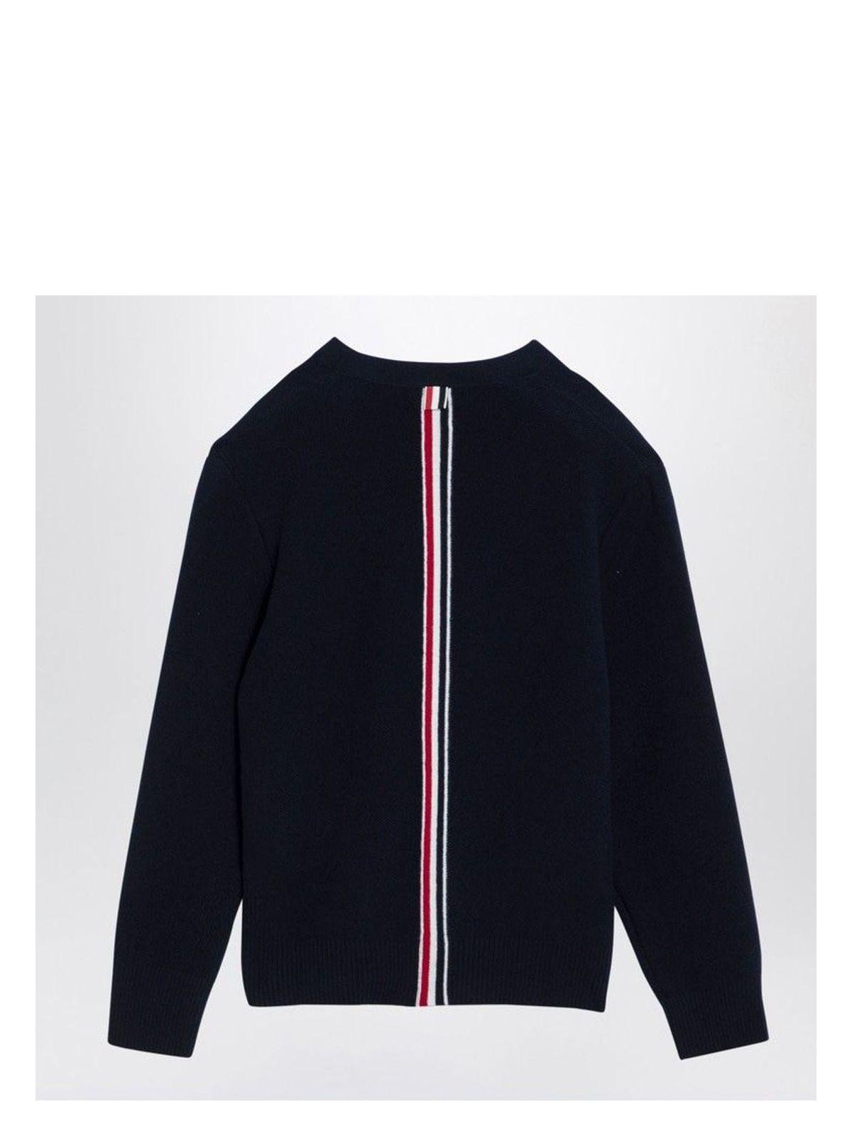Thom Browne Men's Navy Wool Cardigan with Tricolour Insert