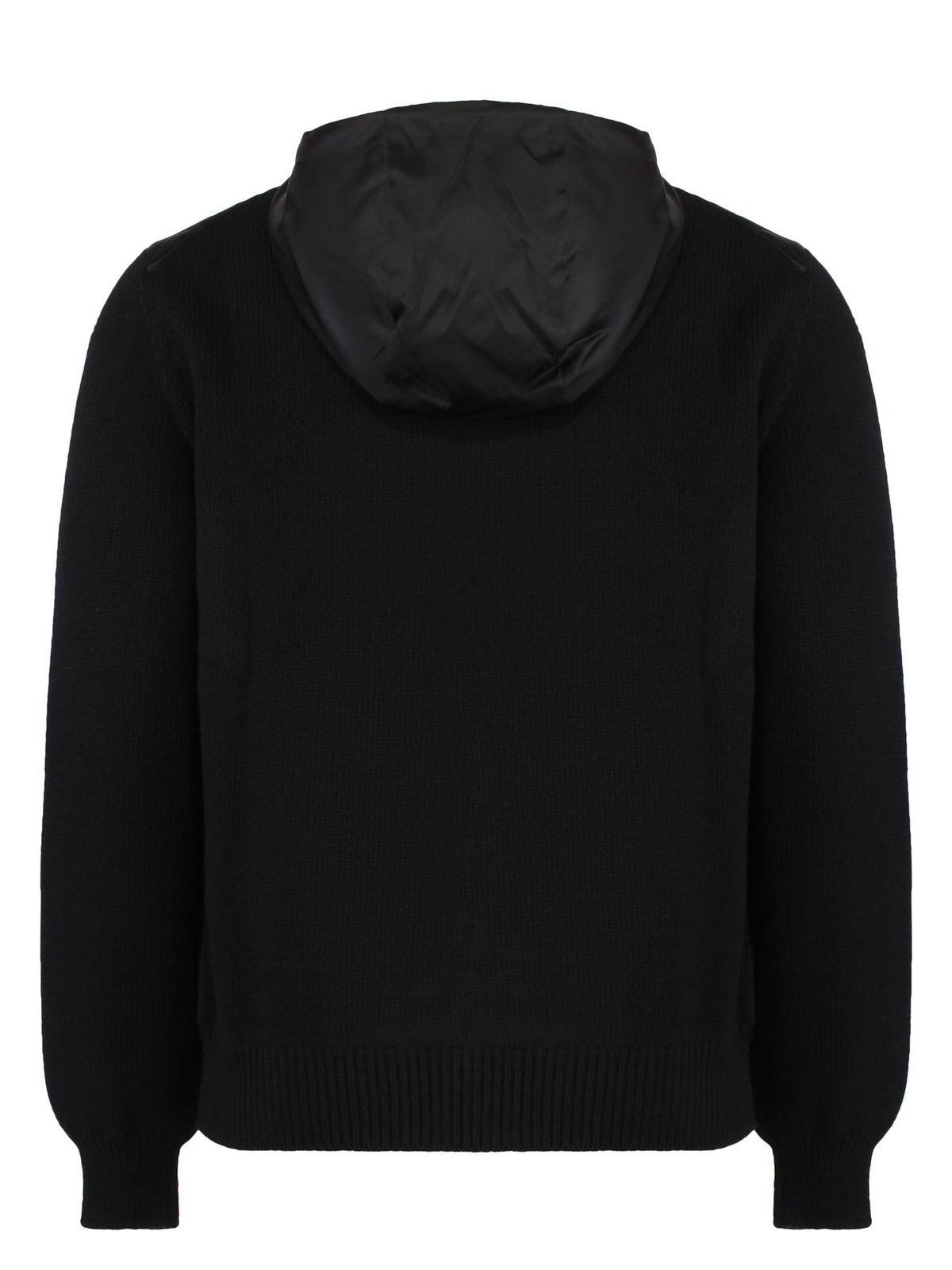 Prada Men's Cardigan With Nylon Frontal Panel in Black
