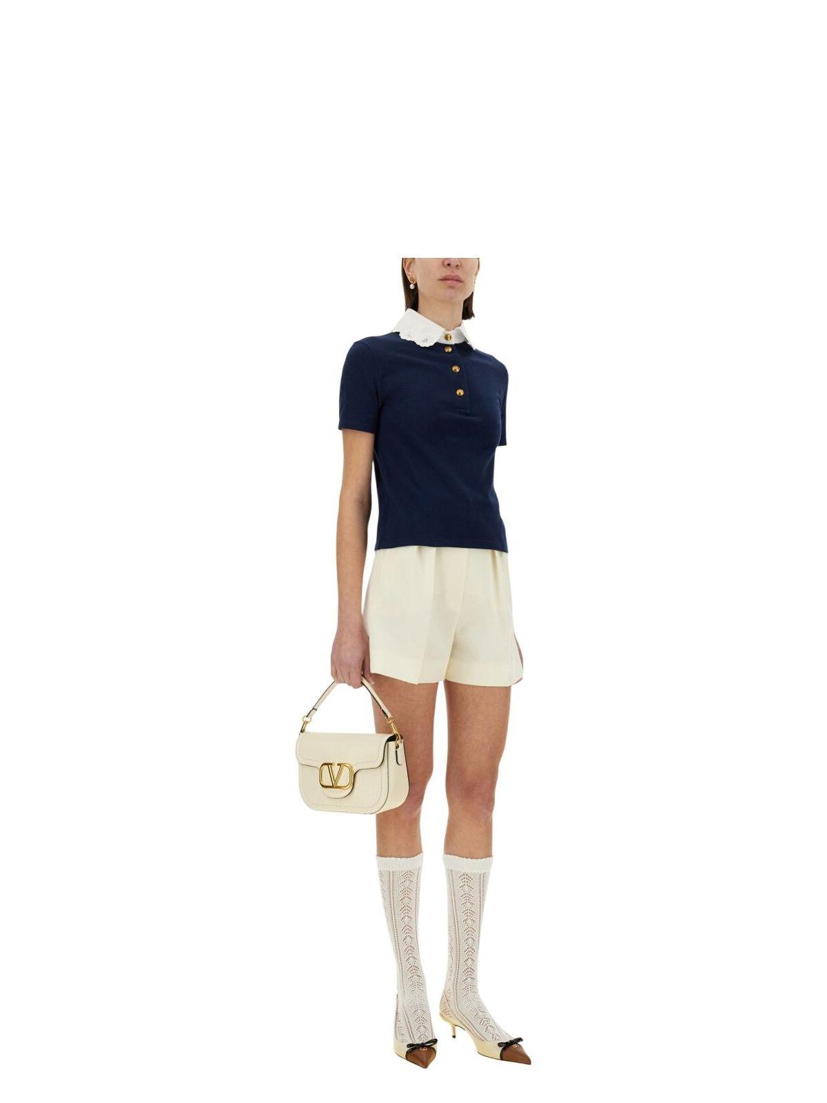 Valentino Women's Embroidered Cotton Sweatshirt Polo Shirt in Blue