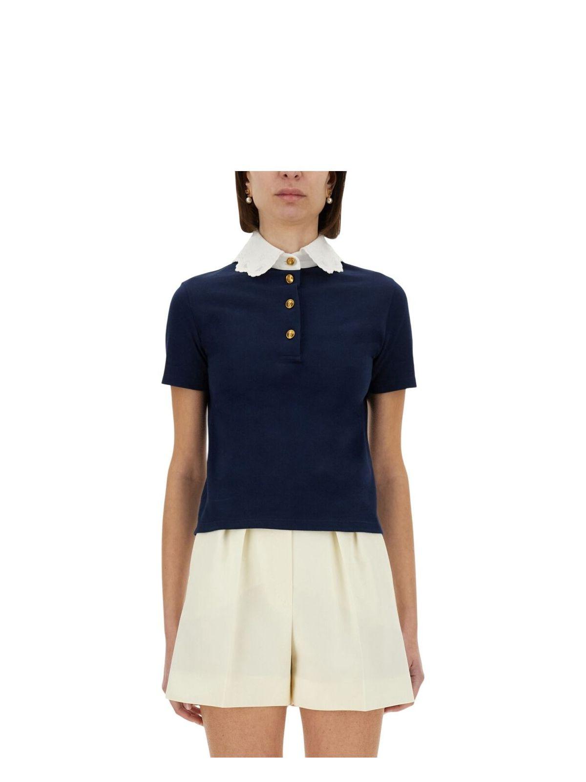 Valentino Women's Embroidered Cotton Sweatshirt Polo Shirt in Blue