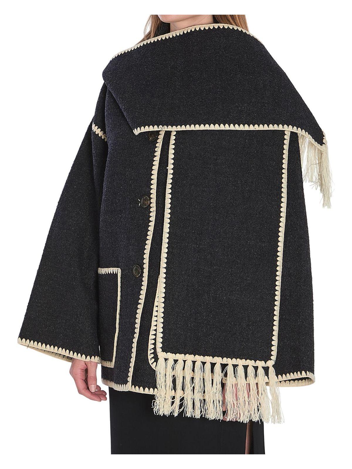 Toteme Women's Scaf Coat in Black and Grey Wool Jacket with Scarf