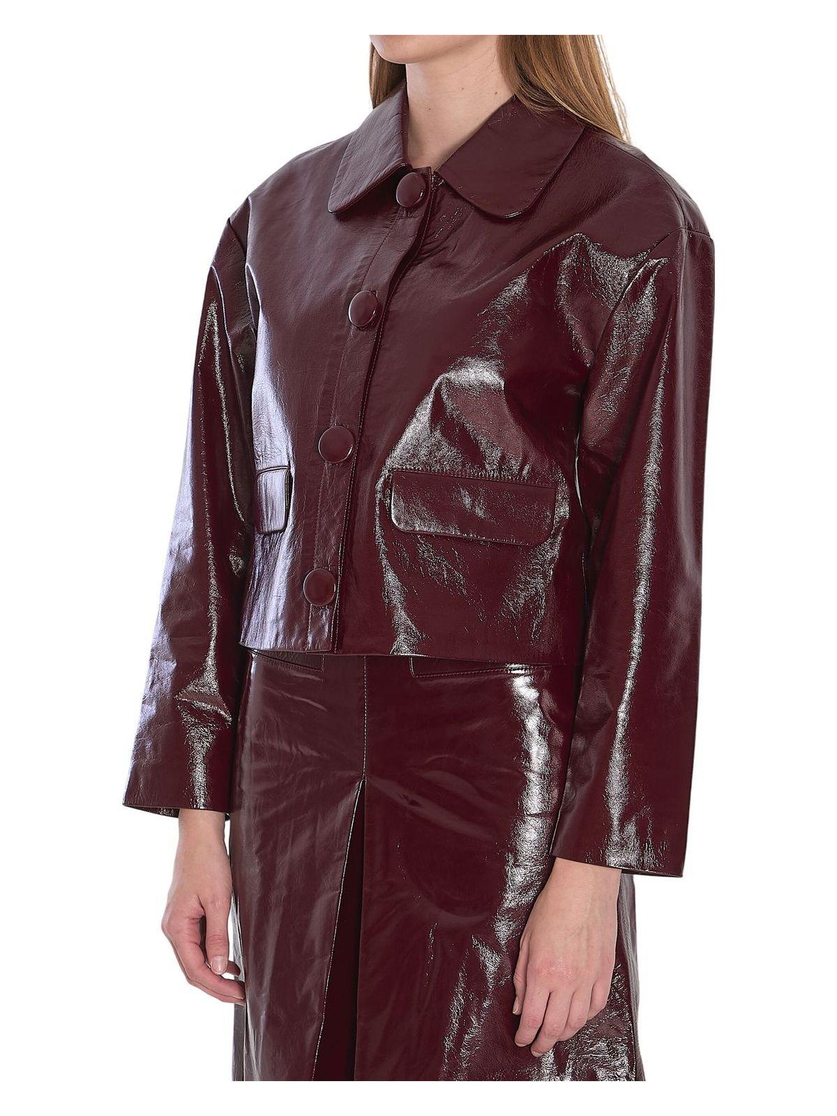 Self-Portrait Women's Leather Cropped Jacket in Bordeaux