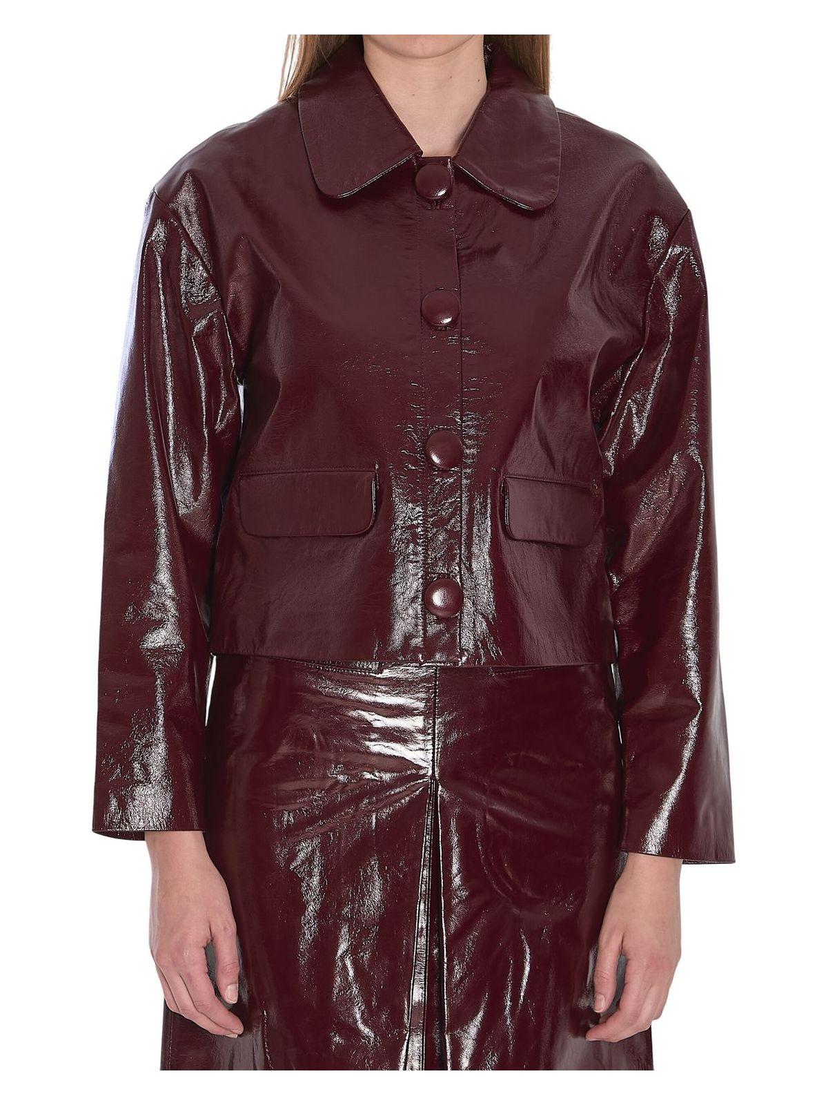Self-Portrait Women's Leather Cropped Jacket in Bordeaux