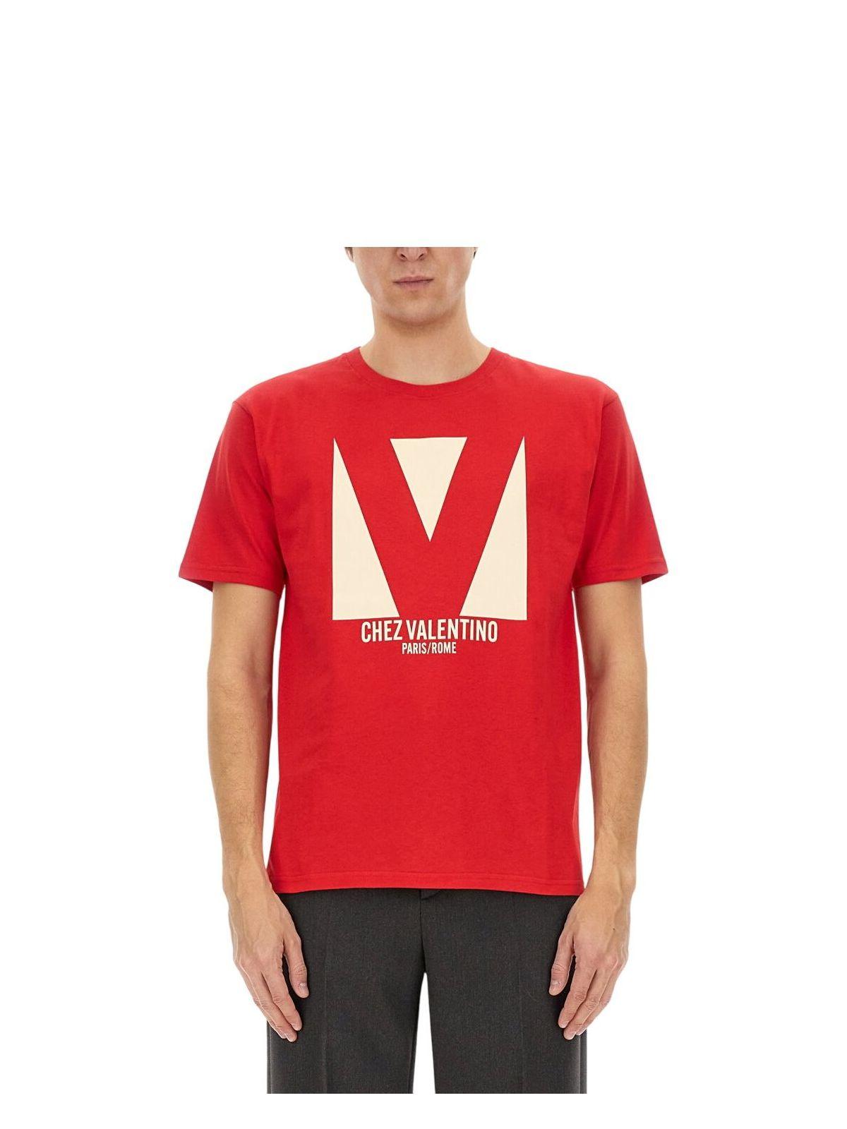 Valentino Garavani Valentino Men's Cotton T-Shirt With Chez Print in Red