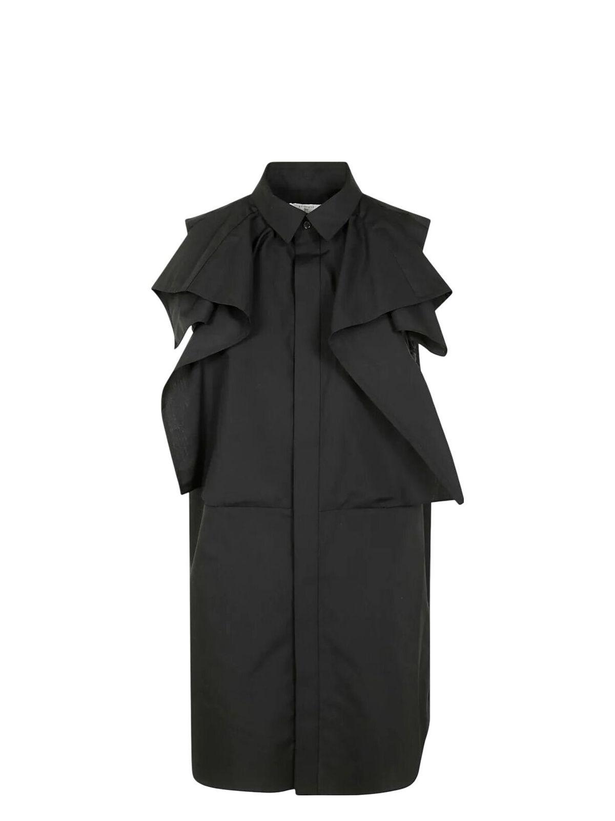 Sacai Women's Popeline Dress and Ruffle Detail Shirt Dress in Black