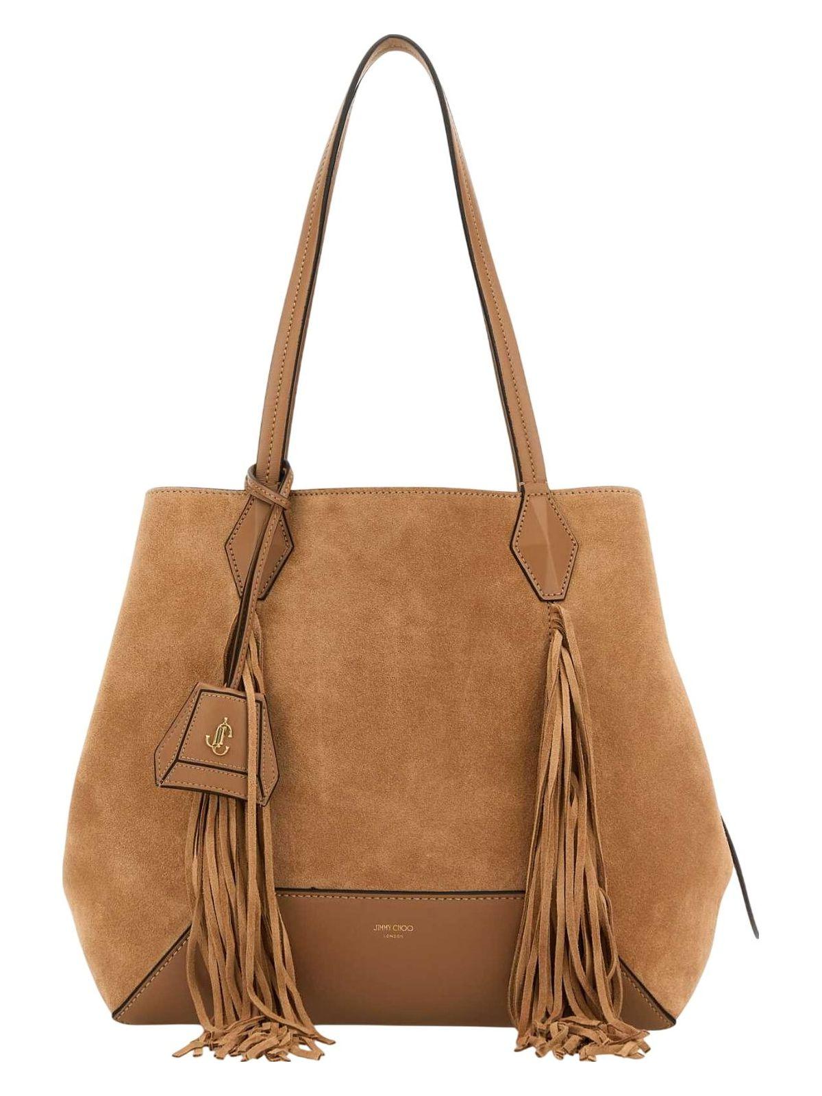 Jimmy Choo Women's Suede Diamond Shopping Bag in Camel