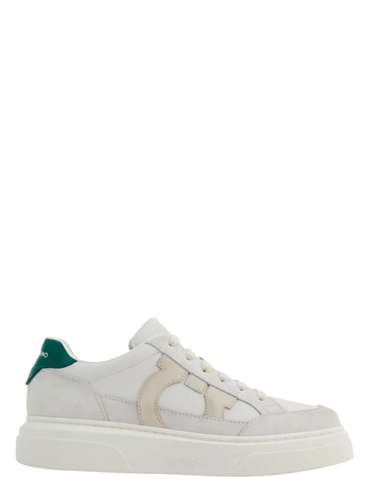 Ferragamo Men's Cassina Leather Sneakers With Gancini Patch in White
