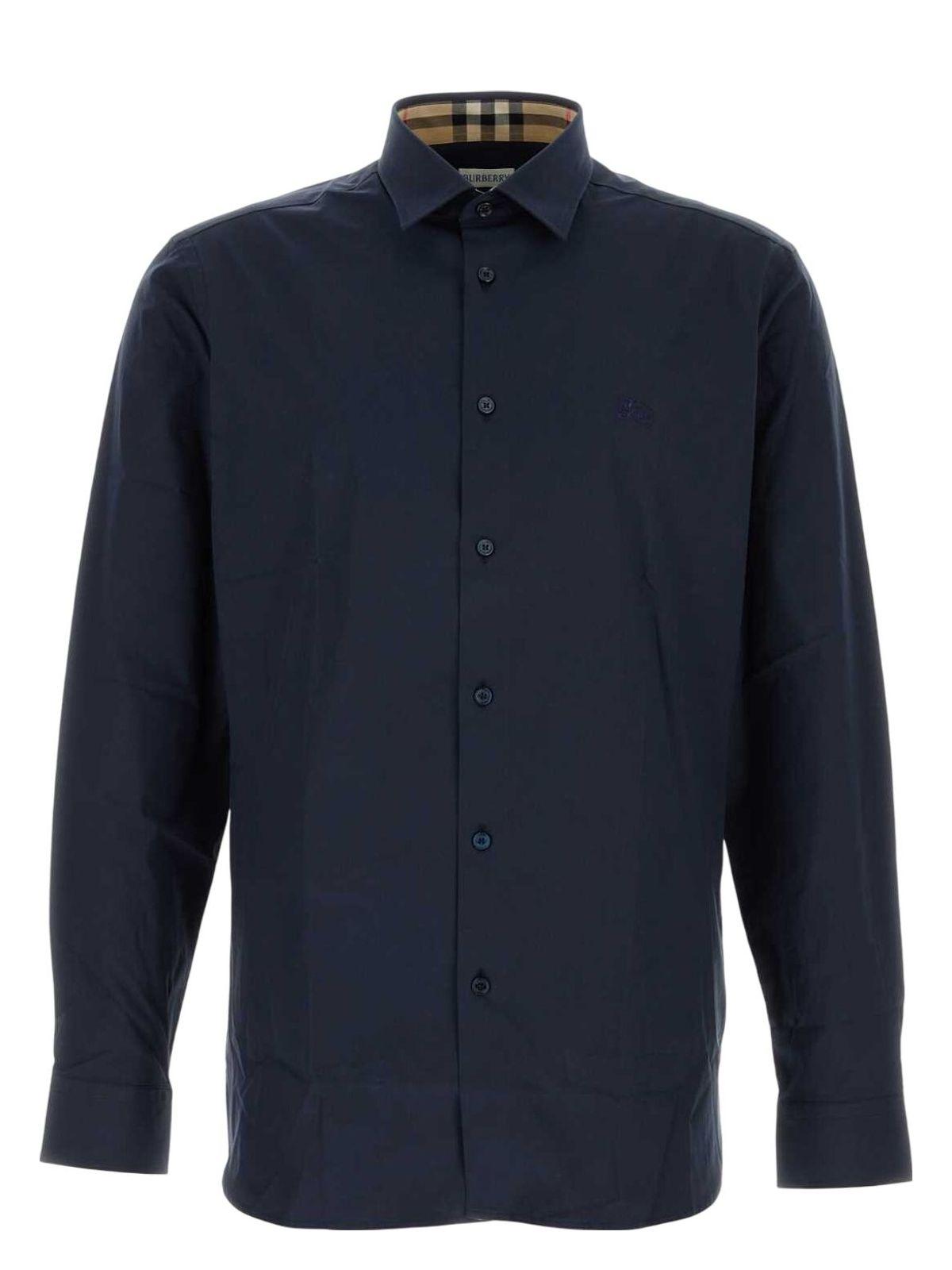 Burberry Men's Navy Stretch Poplin Shirt in Blue