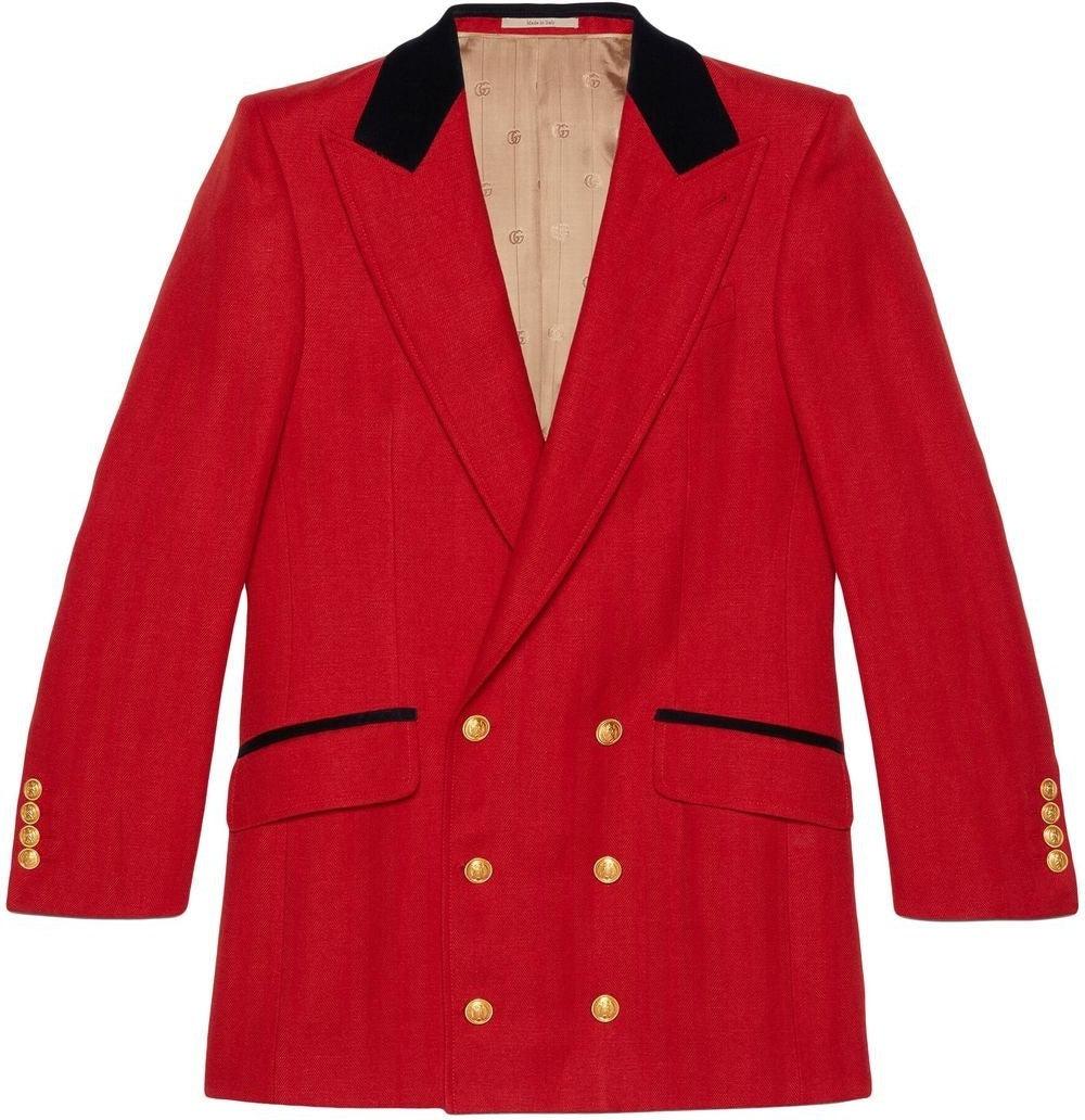 Gucci Men's Fo Jacket Wool Linen On Tone Herringbone in Livered