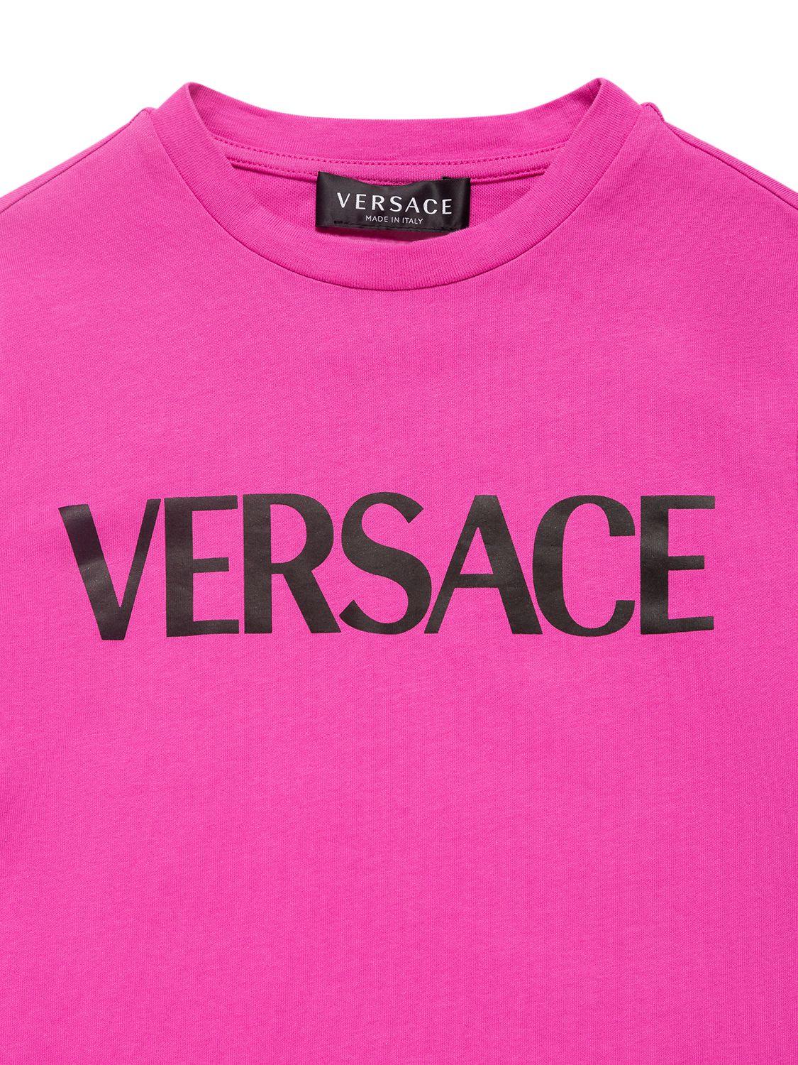 VERSACE Logo Print Cotton Jersey Dress