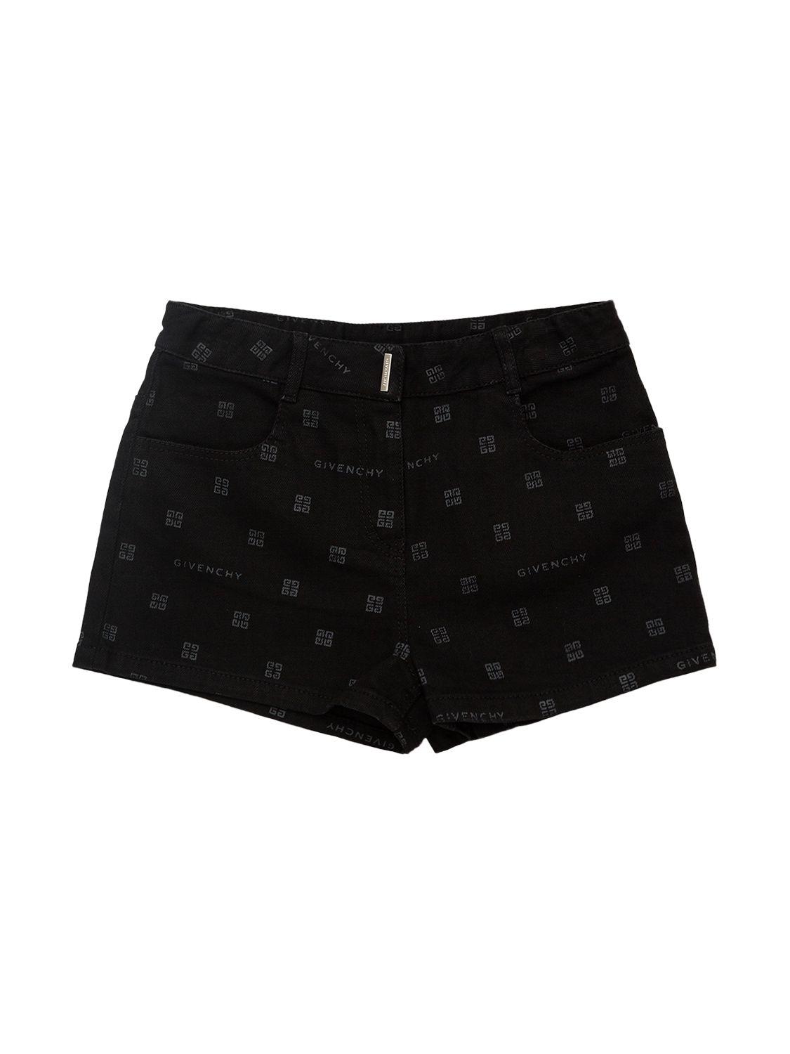 GIVENCHY All Over Print Logo Cotton Denim Shorts