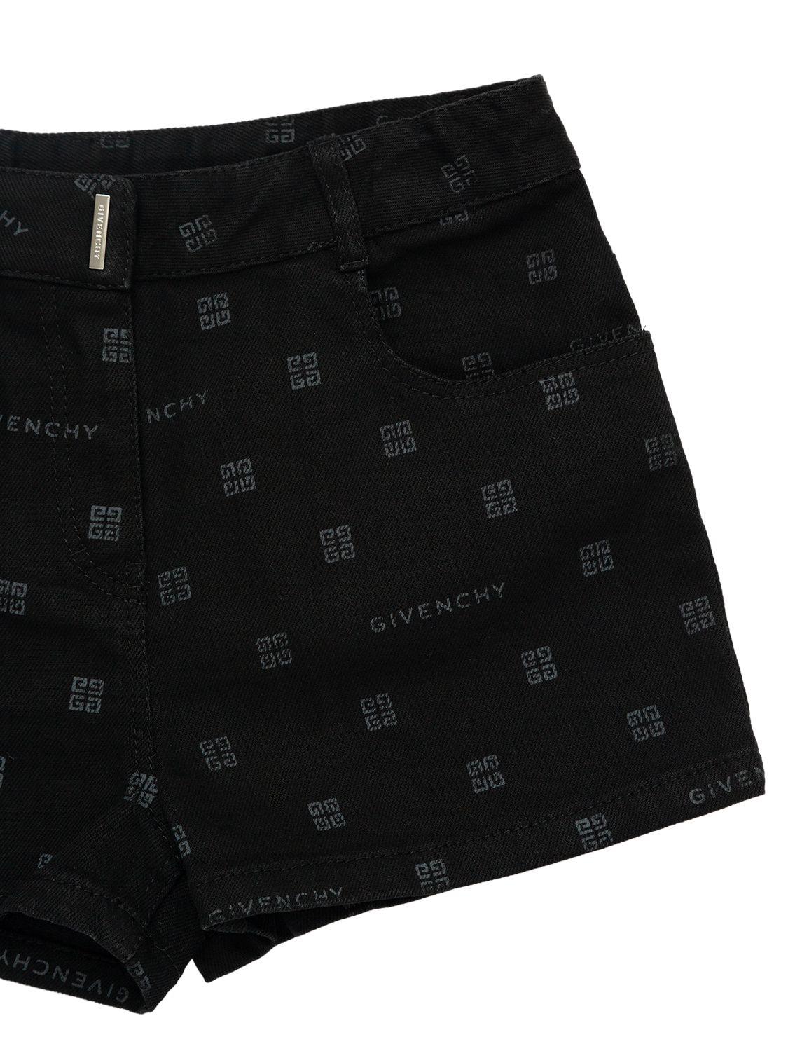 GIVENCHY All Over Print Logo Cotton Denim Shorts
