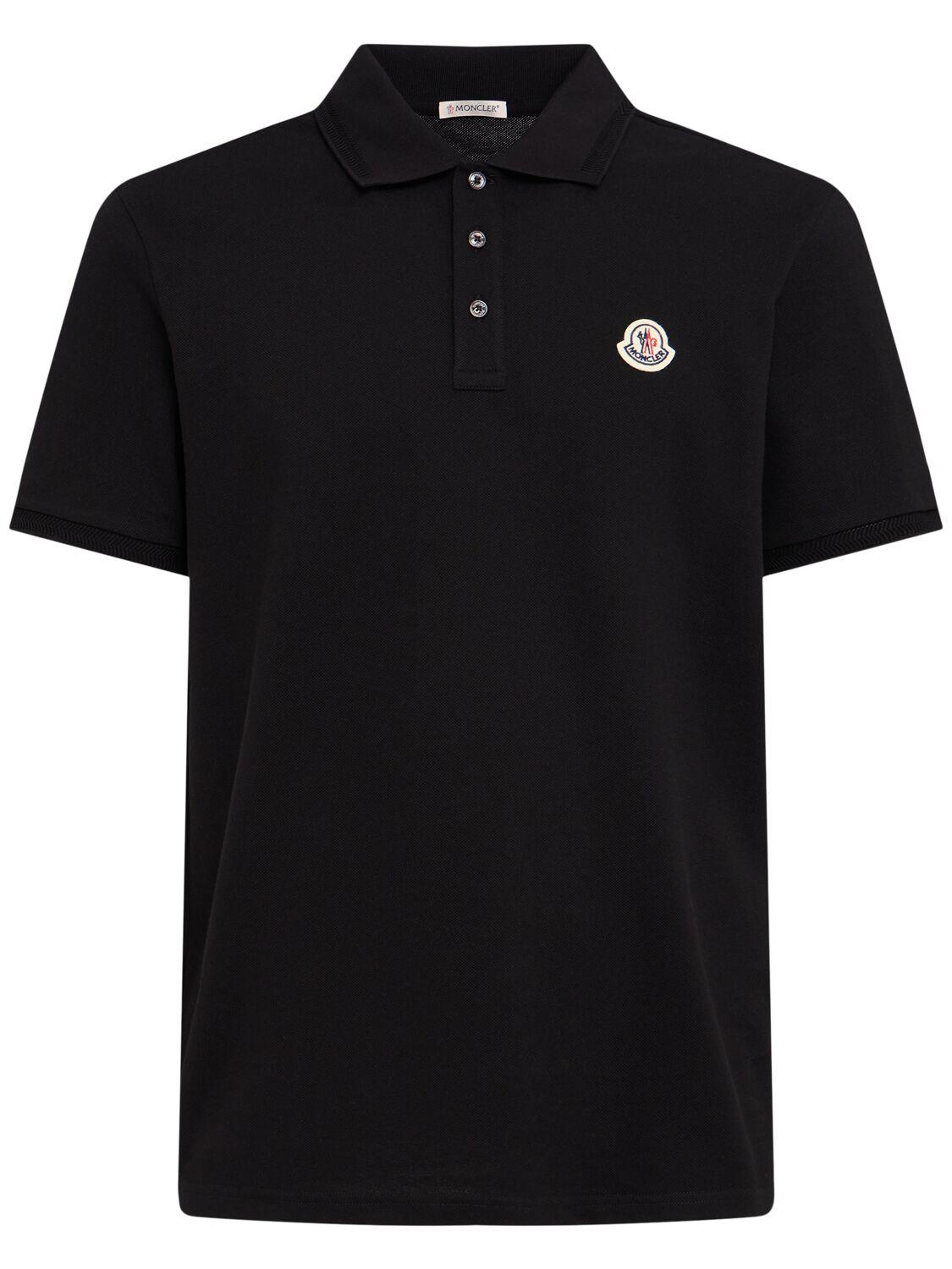 MONCLER Logo Patch Cotton Piquet Polo Shirt