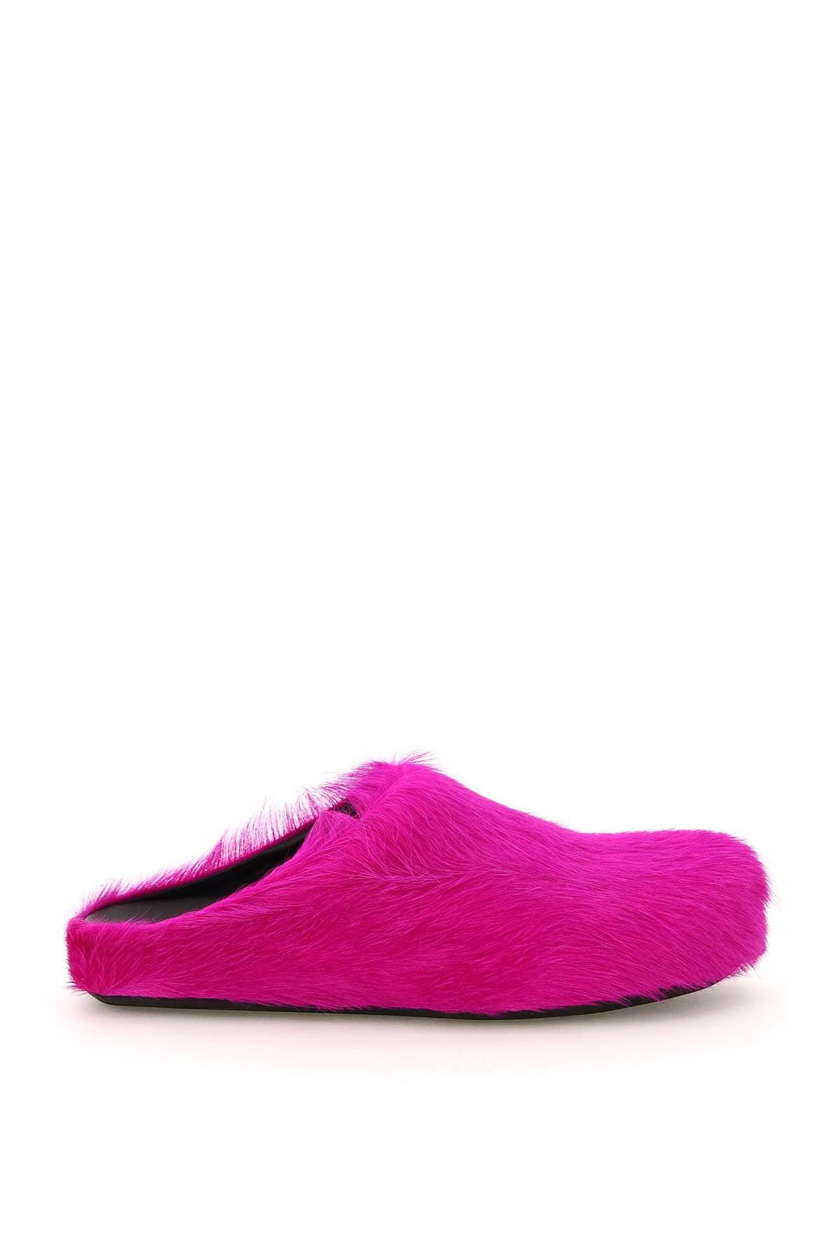 Women's Marni Calf Hair Fussbett Mules in Pink & Purple