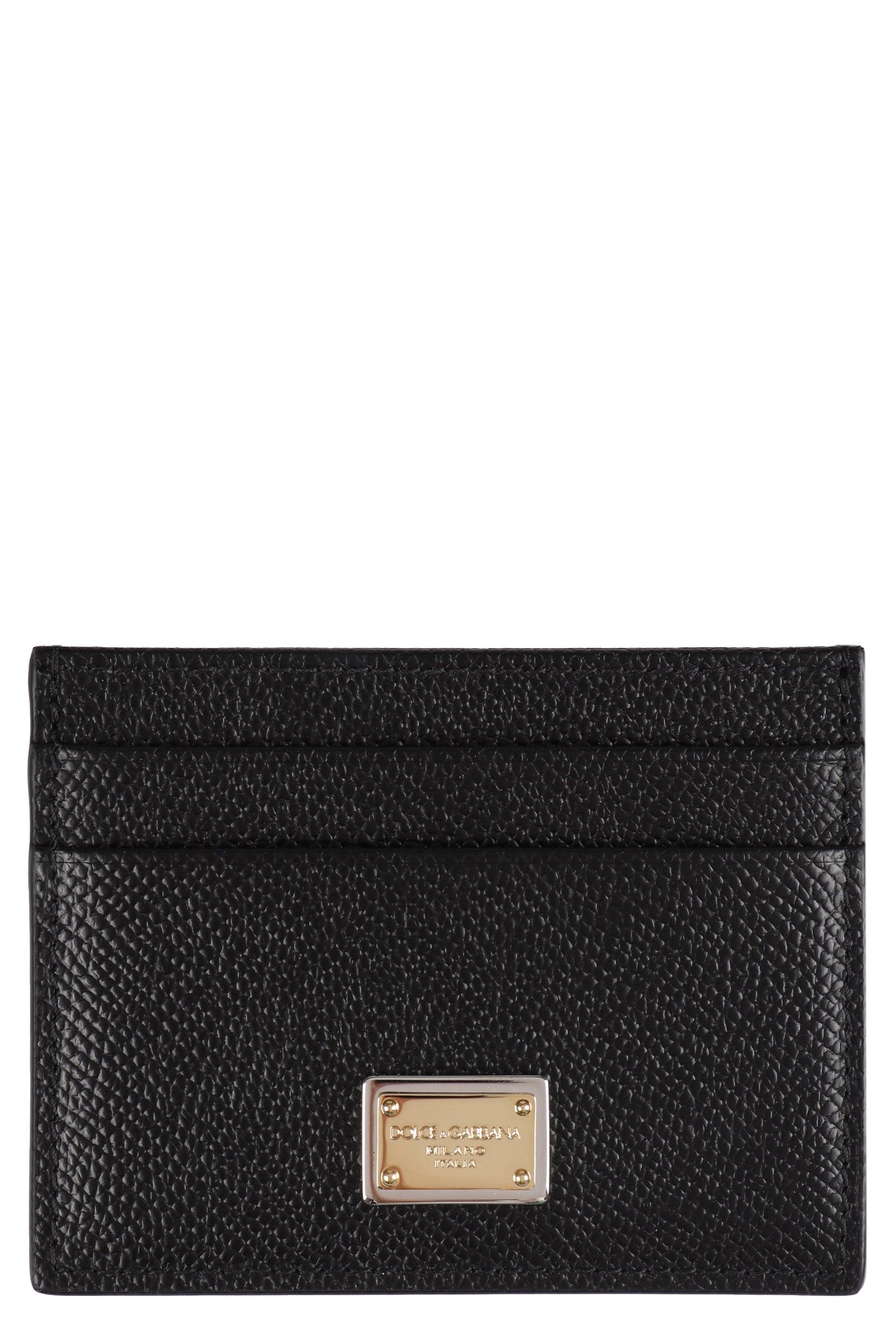 Dolce & Gabbana Women's Leather Card Holder with Logo Plaque in Black