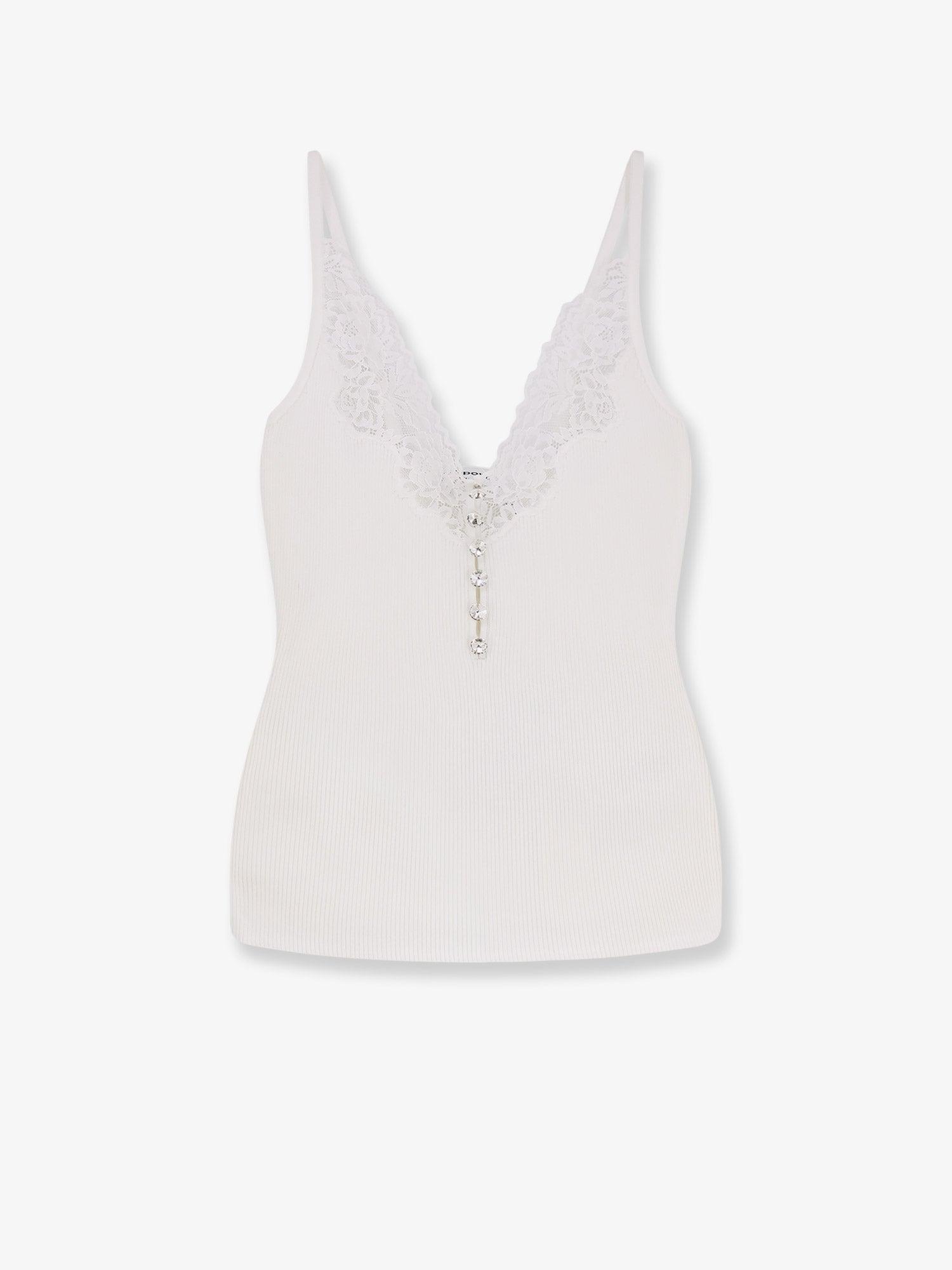 SELF PORTRAIT White viscose rib knit top
