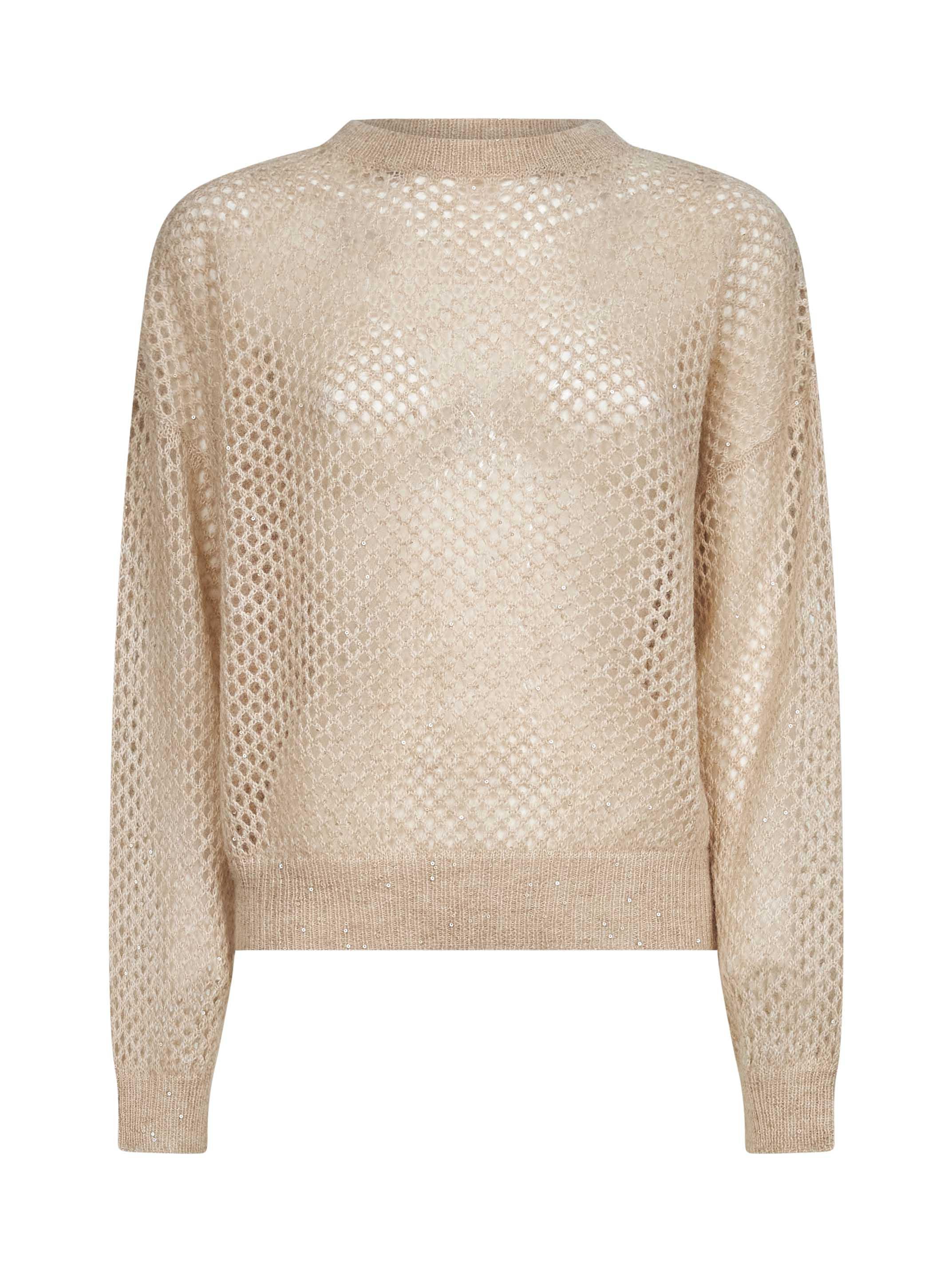 BRUNELLO CUCINELLI Beige Dazzling Mesh Crewneck Sweater