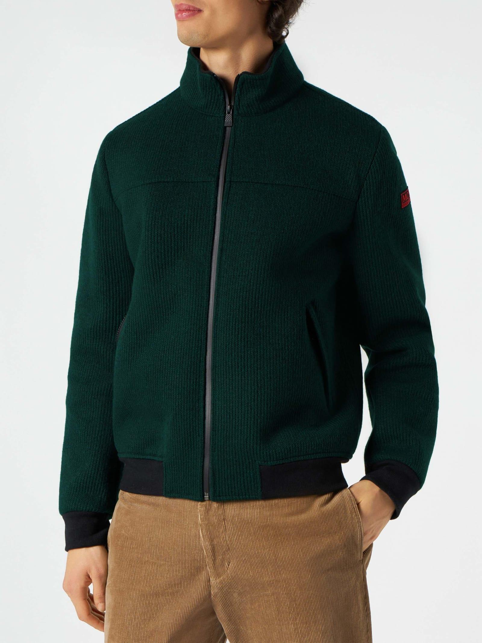 MC2 Saint Barth Man Knit Ribbed Green Bomber Jacket