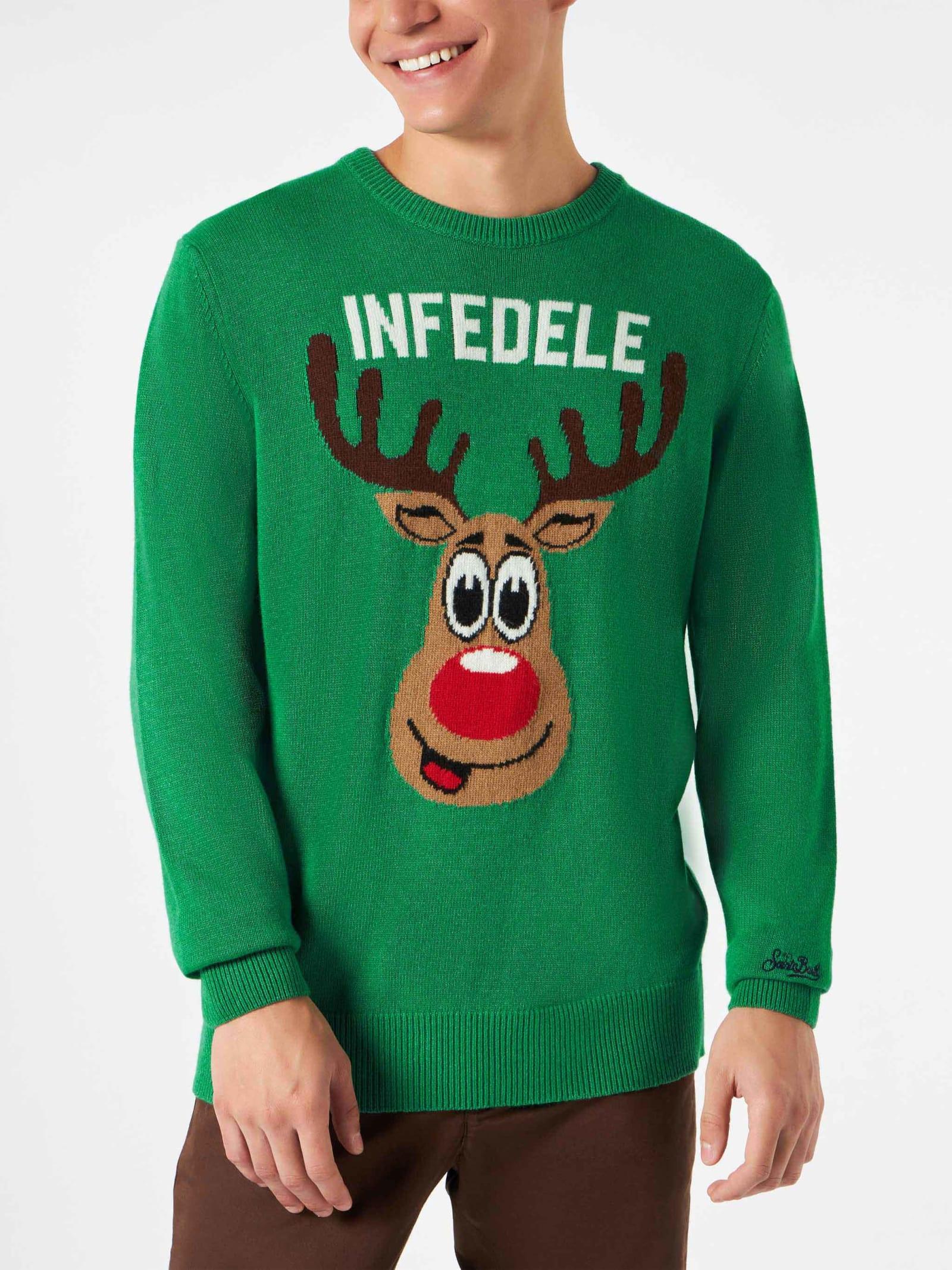 MC2 Saint Barth Man Green Sweater With Infedele Print