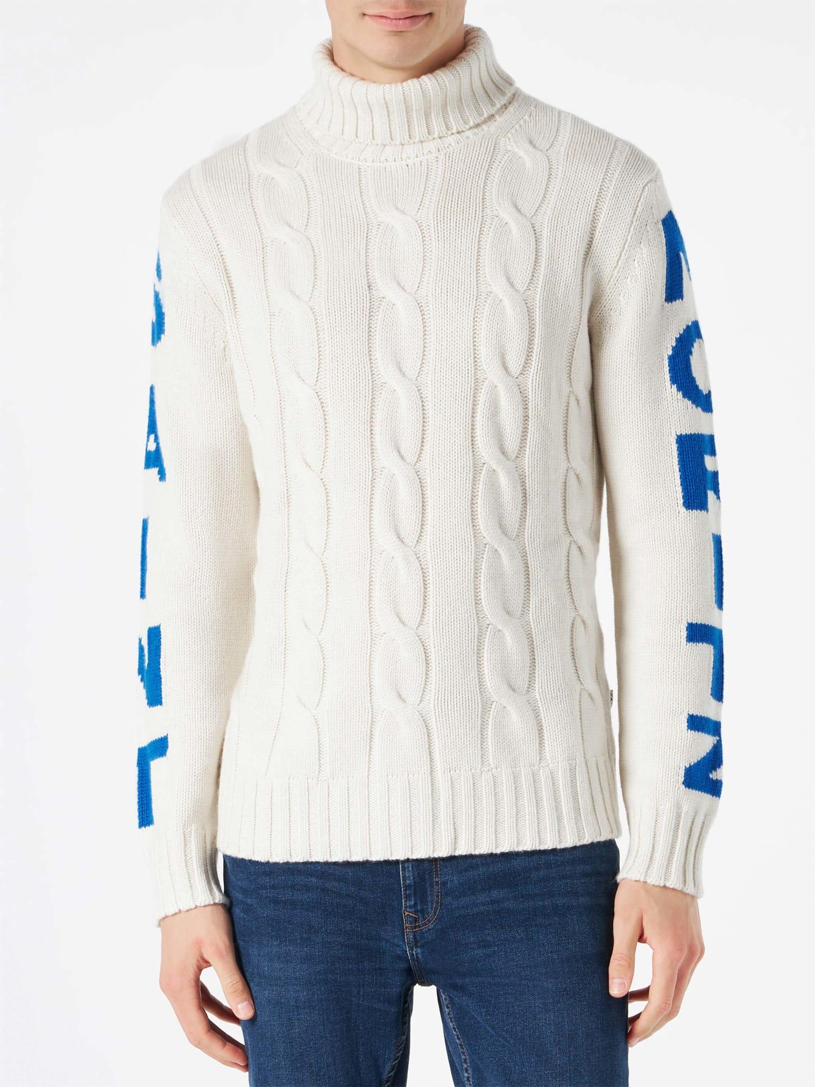 MC2 SAINT BARTH Turtleneck Braided Sweater With Saint Moritz Print