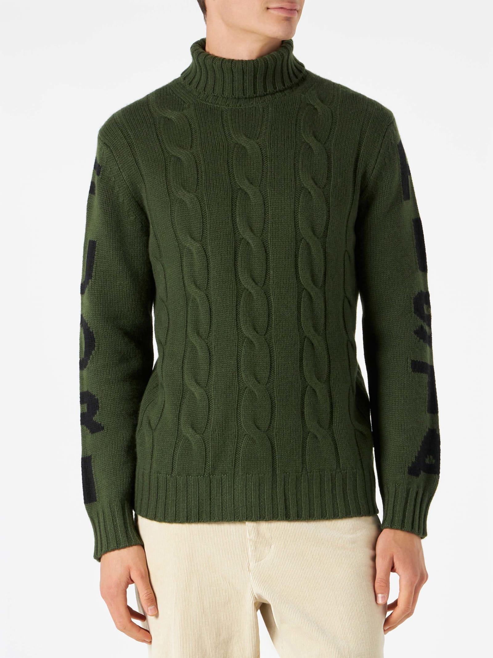 MC2 Saint Barth Man Turtleneck Braided Sweater With Fuori Pista Jacquard