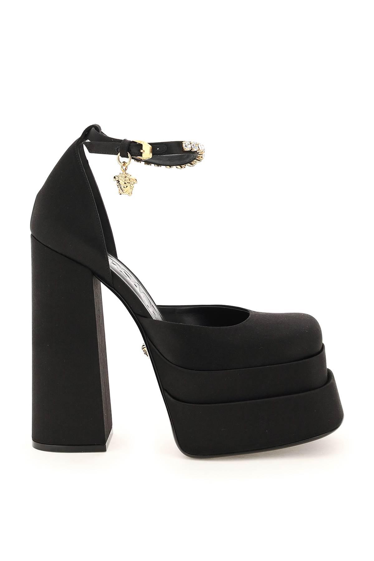 Versace Medusa Aevitas Platform Pumps Black Satin