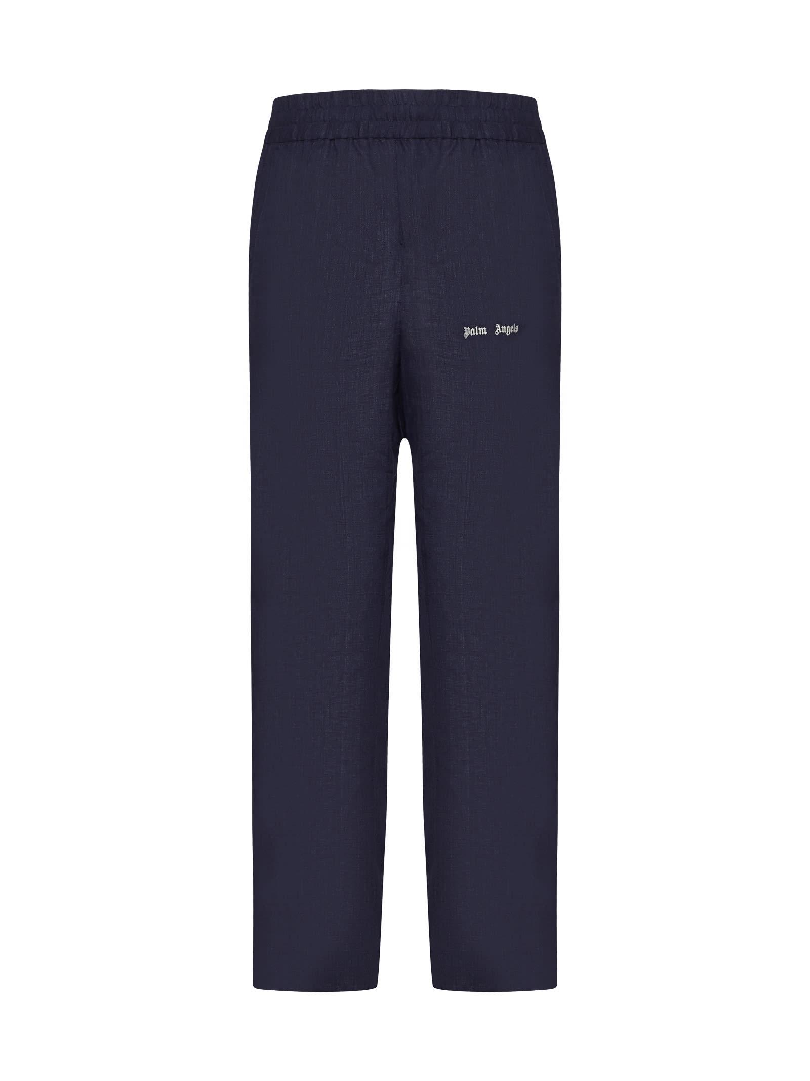 Palm Angels Logo-Print Linen Track Pants