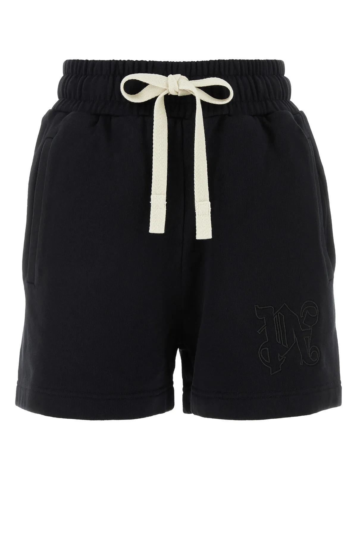 Palm Angels Logo Cotton Shorts in Black
