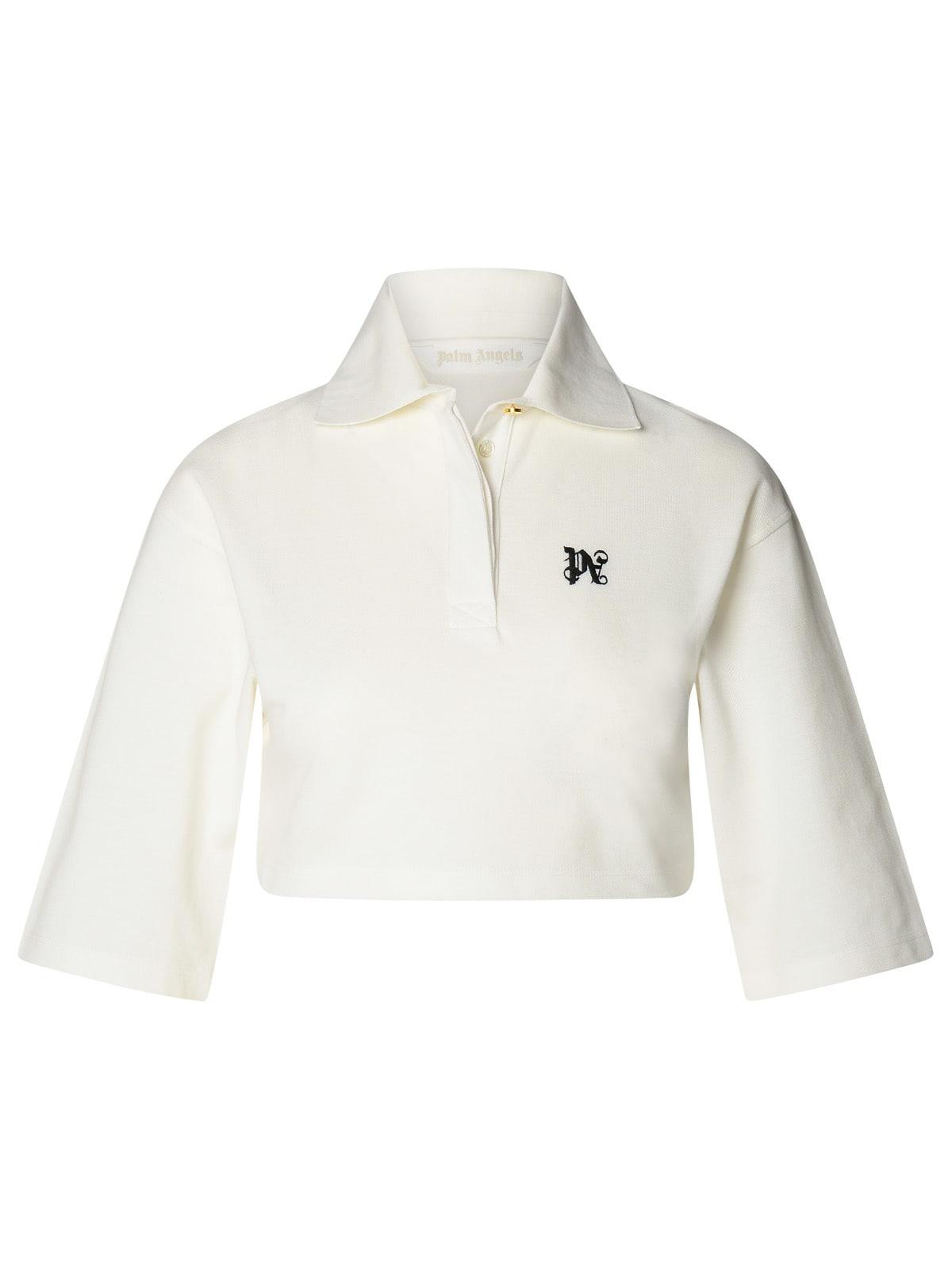 Palm Angels Women's Monogram Cropped Polo Shirt in White