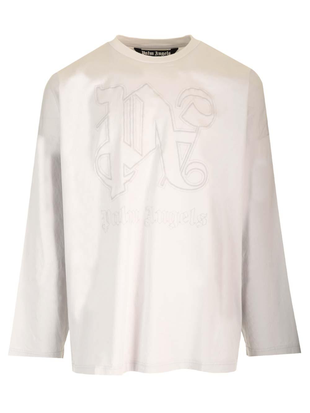 Palm Angels Monogram Cotton T-Shirt Light Grey
