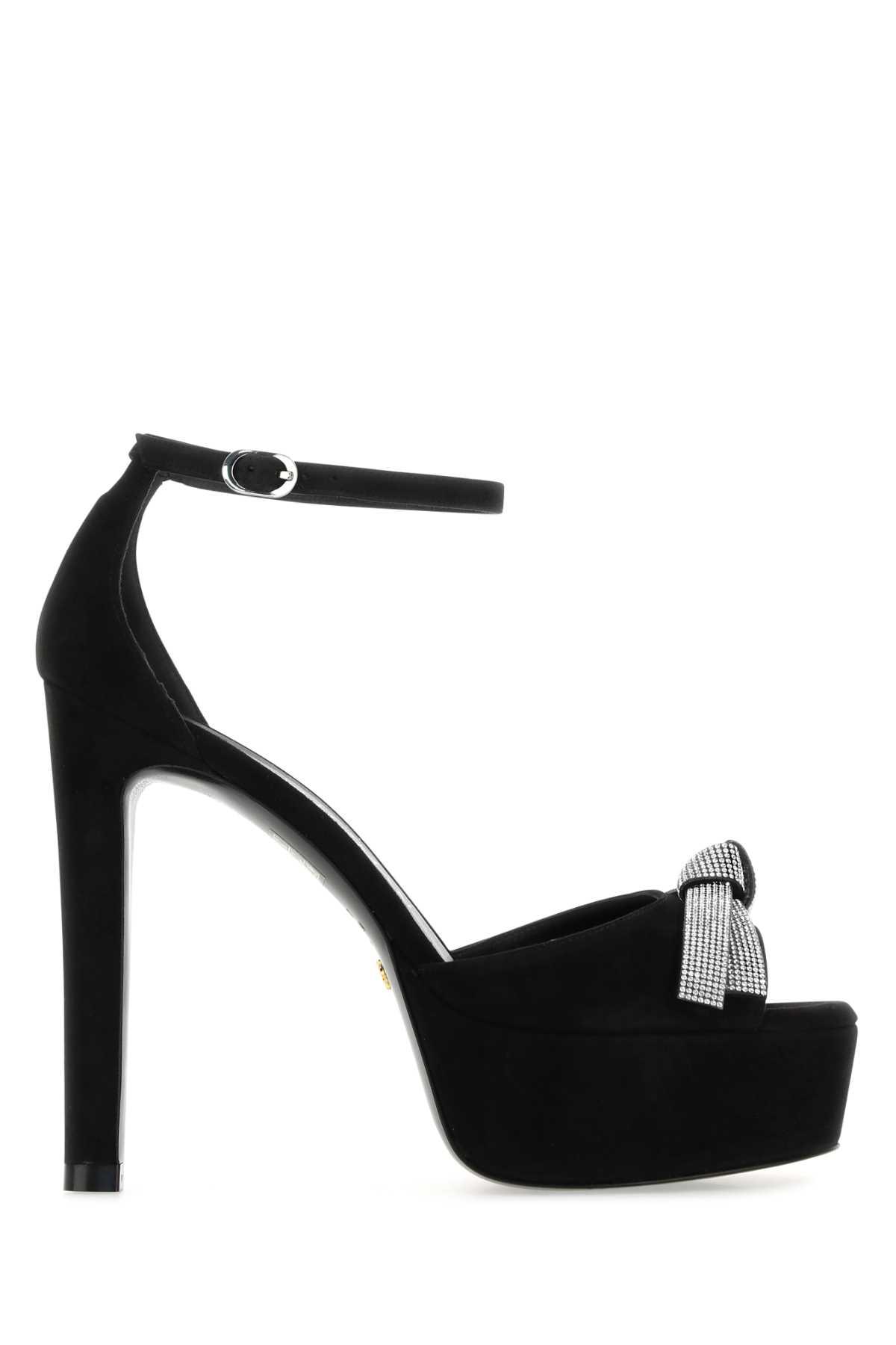 STUART WEITZMAN Black Suede Discoplatform Sandals