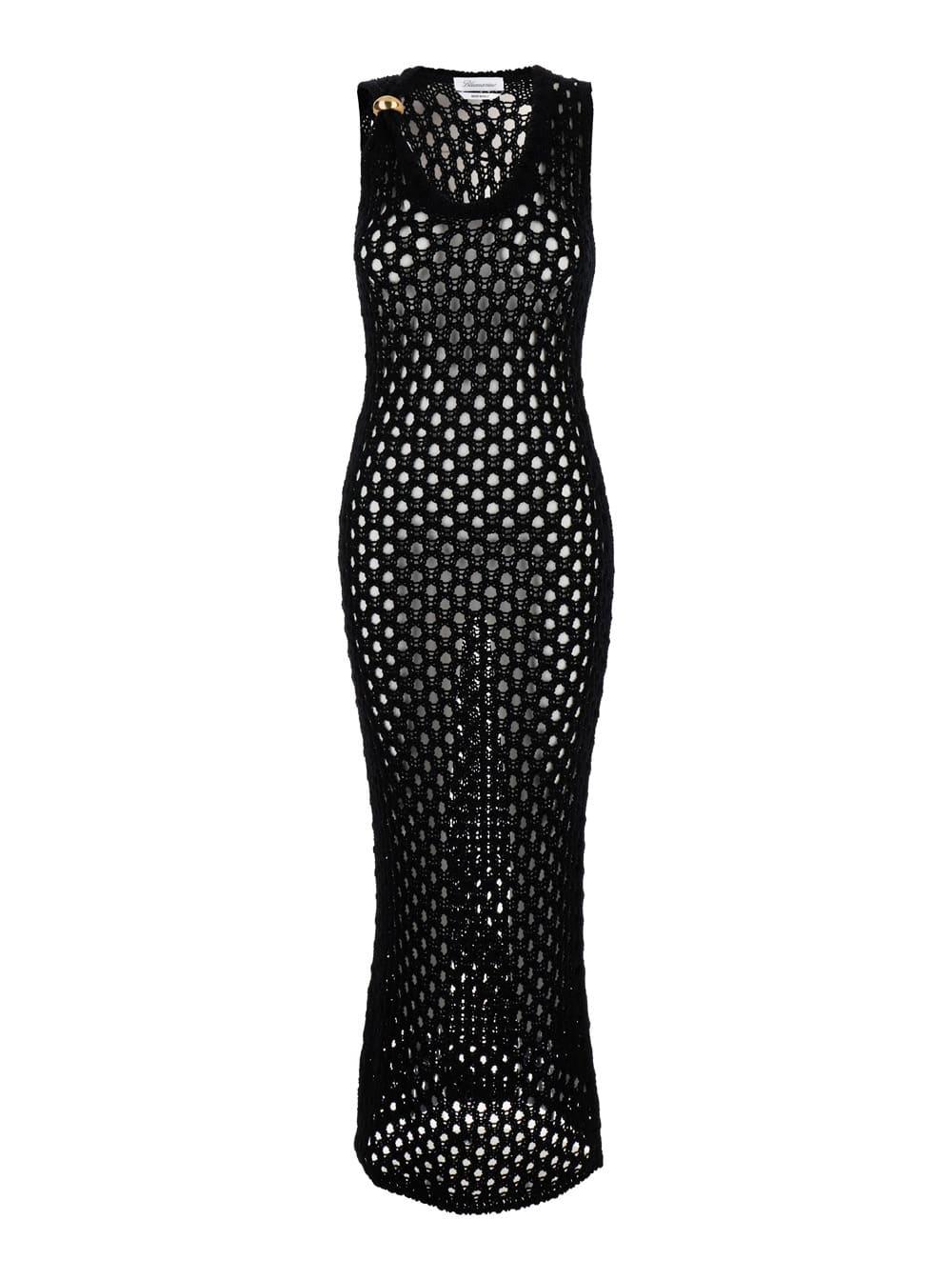 Blumarine Black Open Knit Work Long Dress