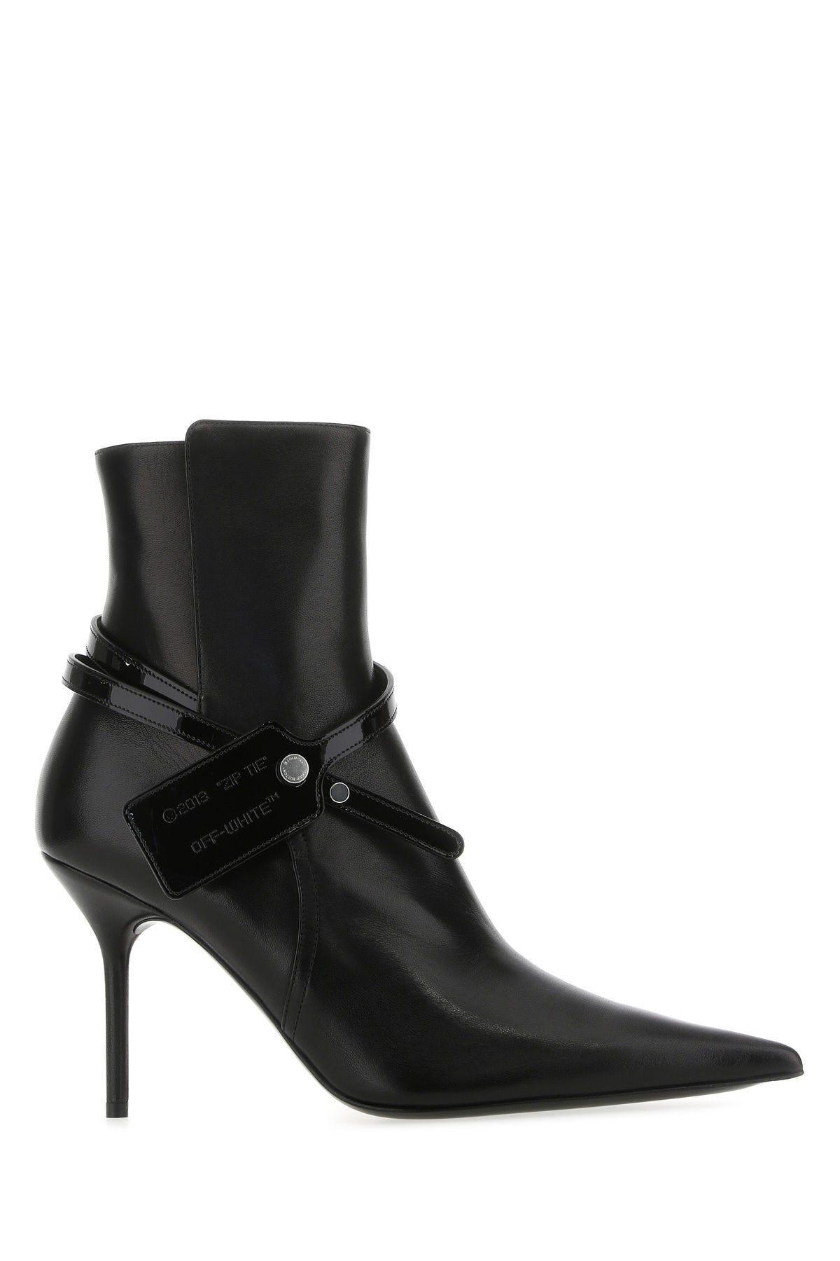 Off-White Black Leather Ankle Boots