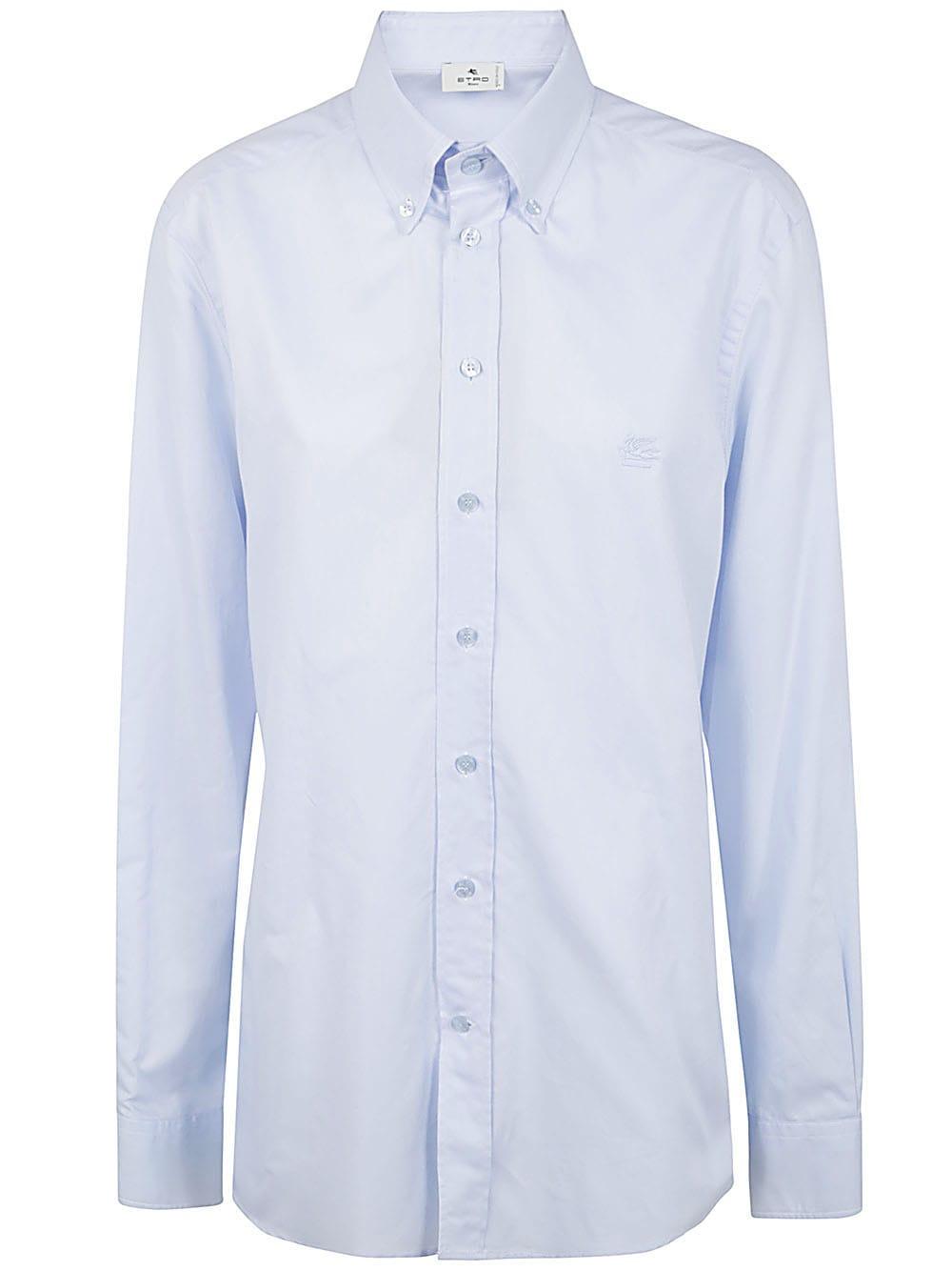Etro Button-Down Collar Cotton Shirt in Light Blue