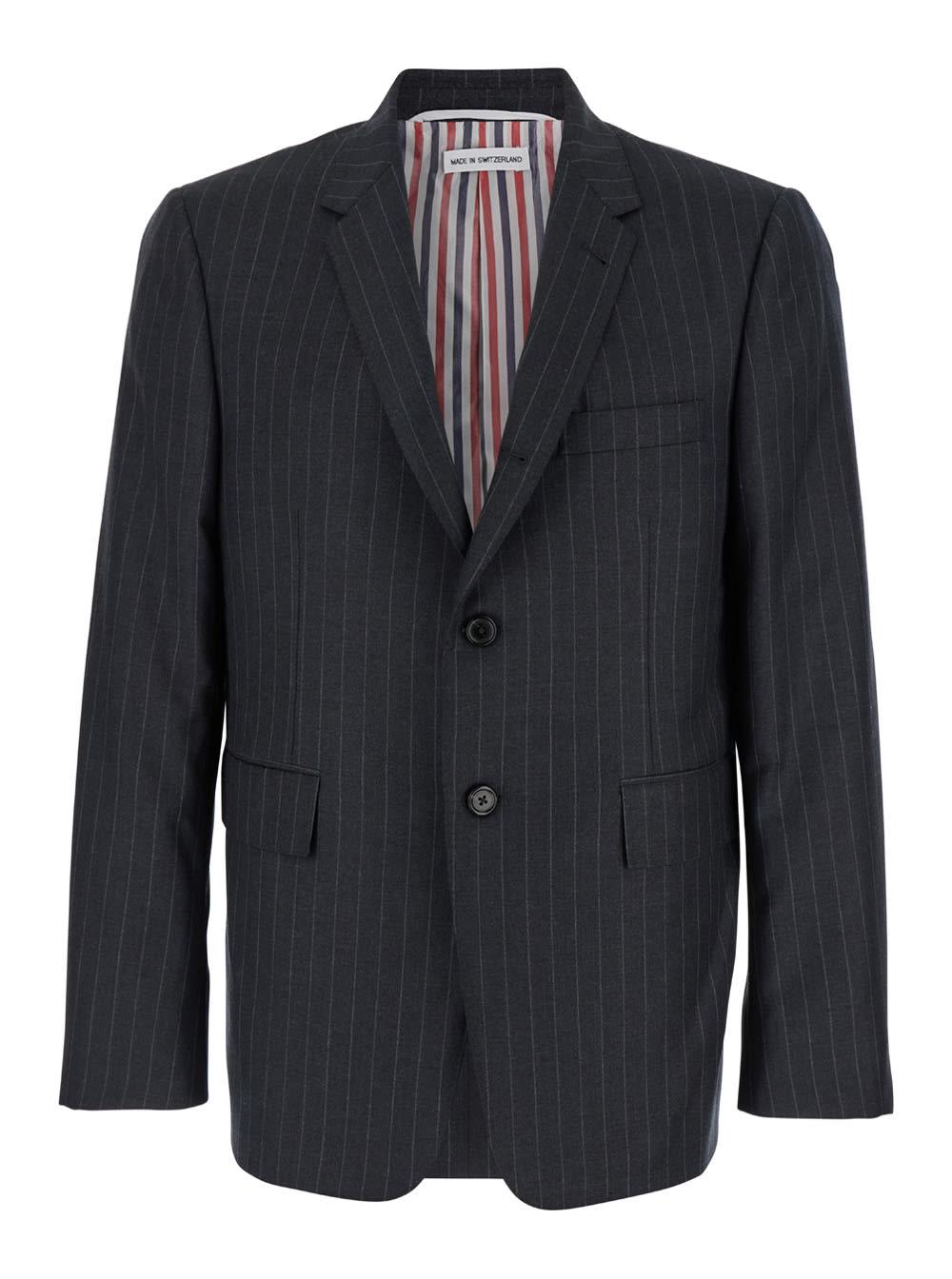 Thom Browne Grey Pinstripe Single-breasted Jacket in Wool