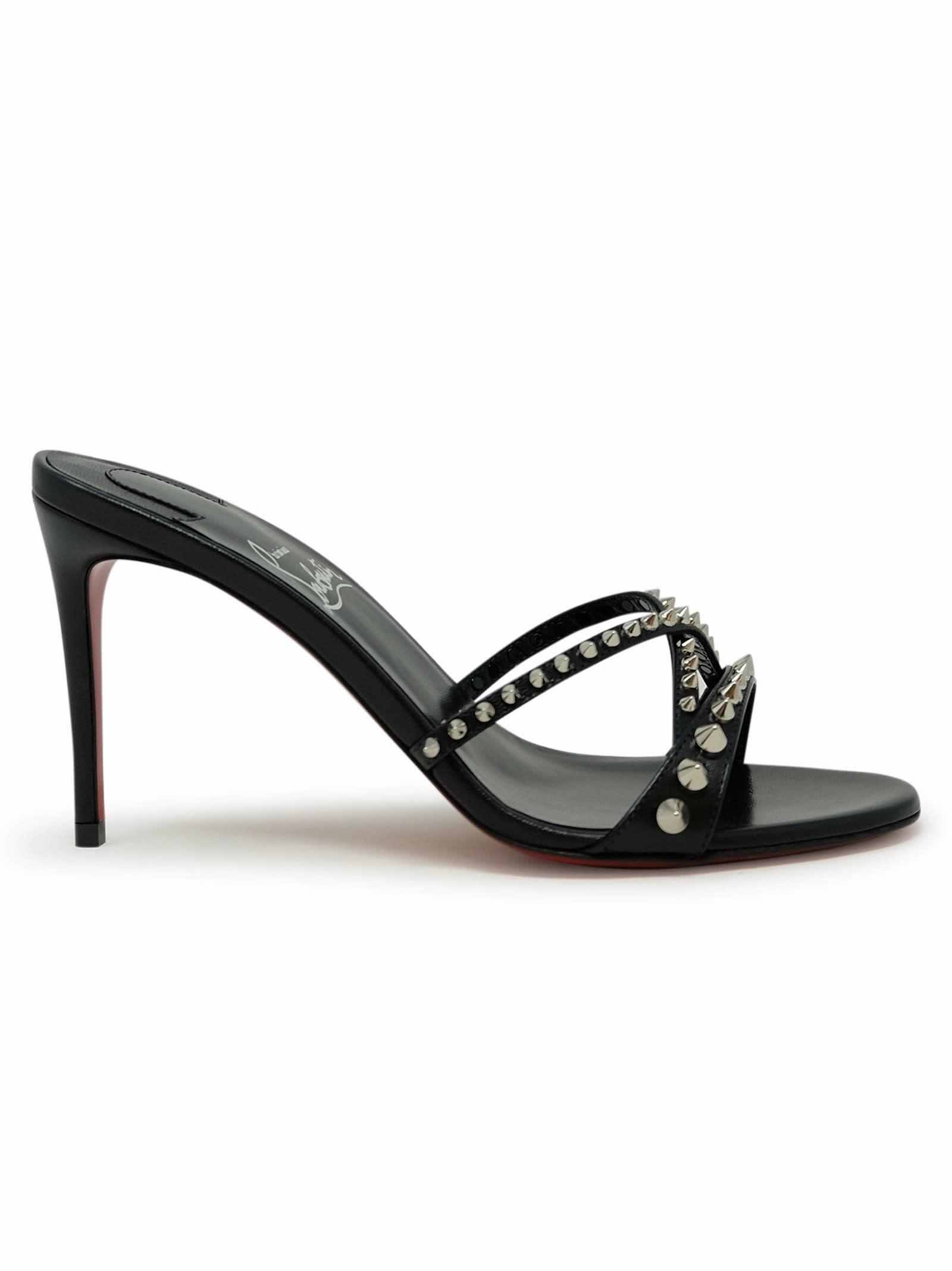 Christian Louboutin Black Leather Spikes Tatoosh Mules
