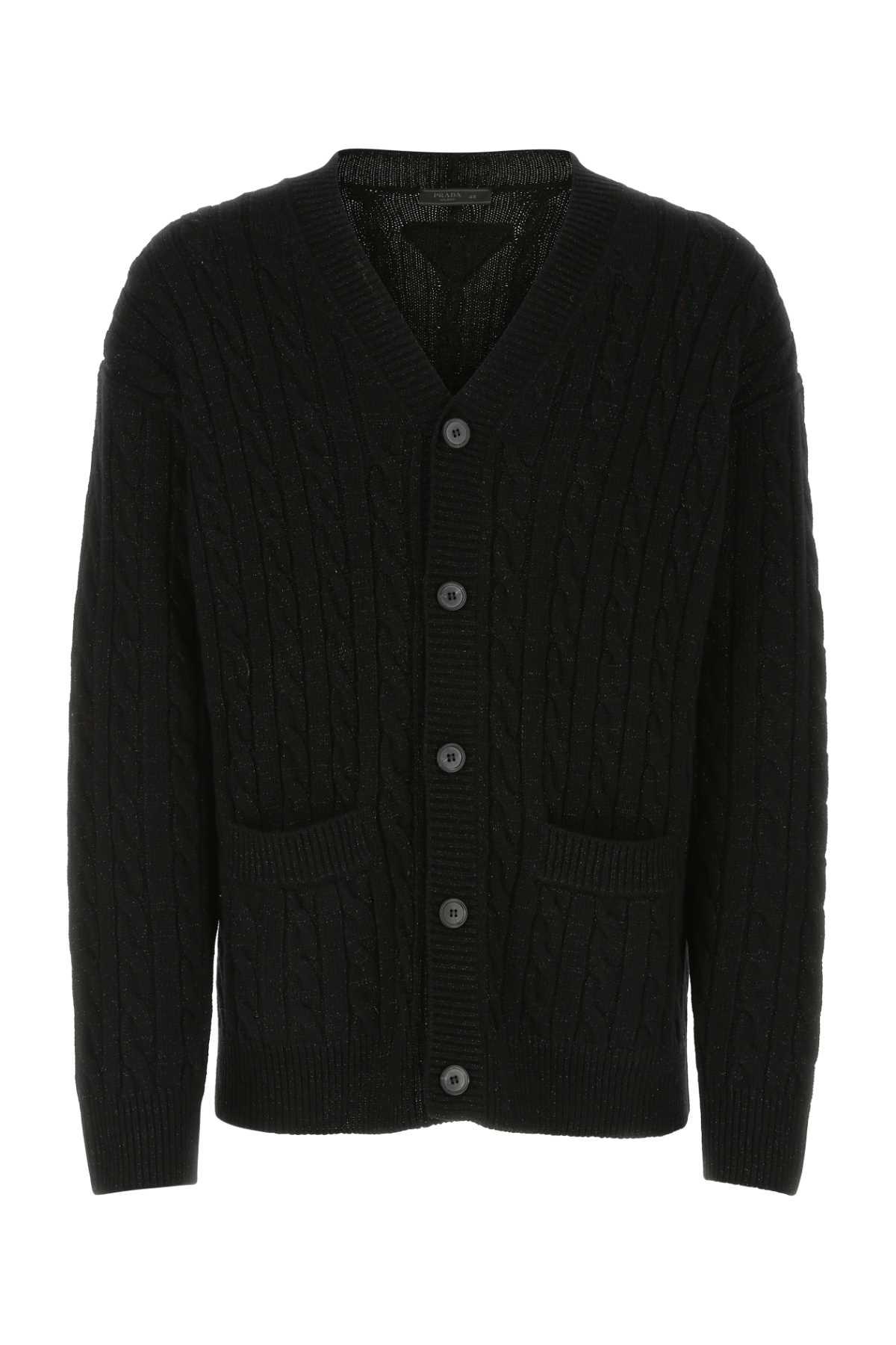 Prada Black Wool Blend Oversize Cardigan