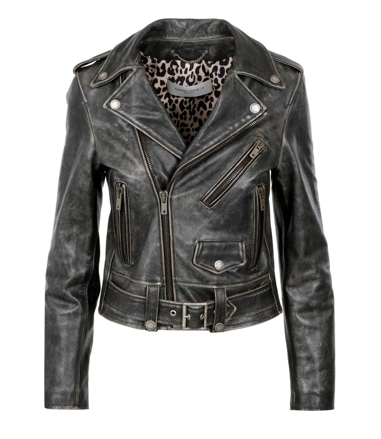 Golden Goose Women's Leather Biker Jacket in Black