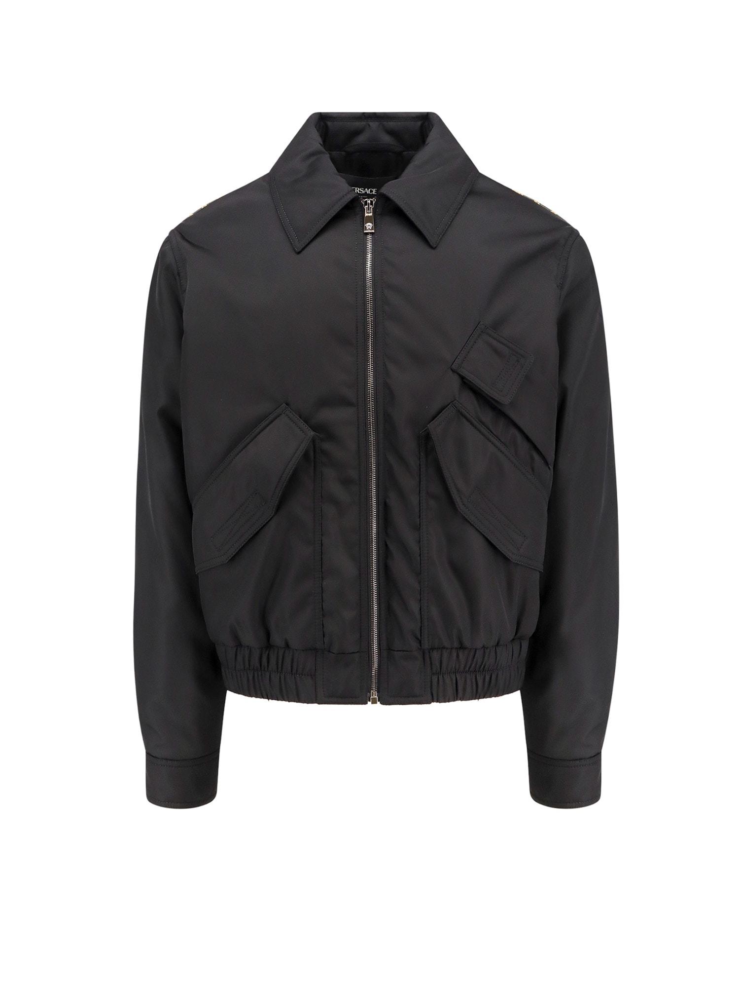 Versace Bomber Jacket In Black Polyamide
