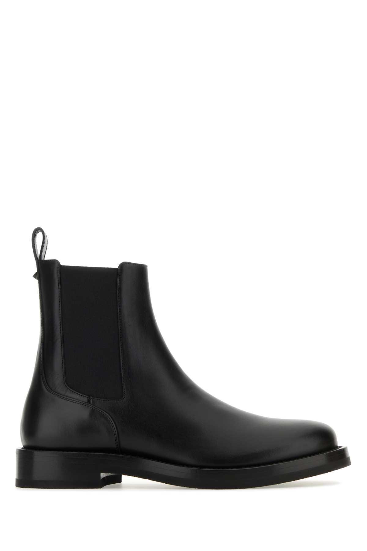 Valentino Garavani Black Leather Rockstud Ankle Boots