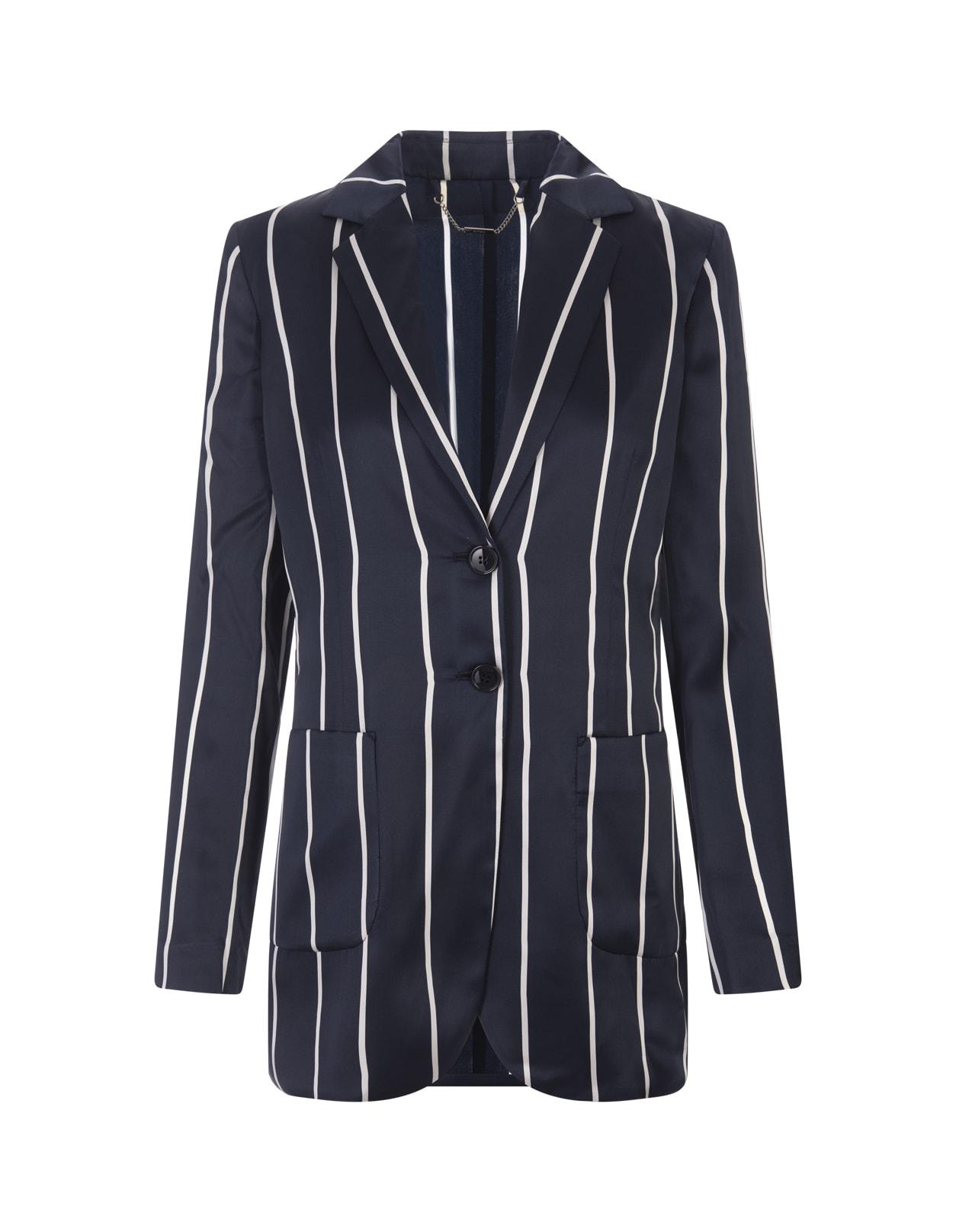 Kiton Blue Striped Silk Single-breasted Blazer